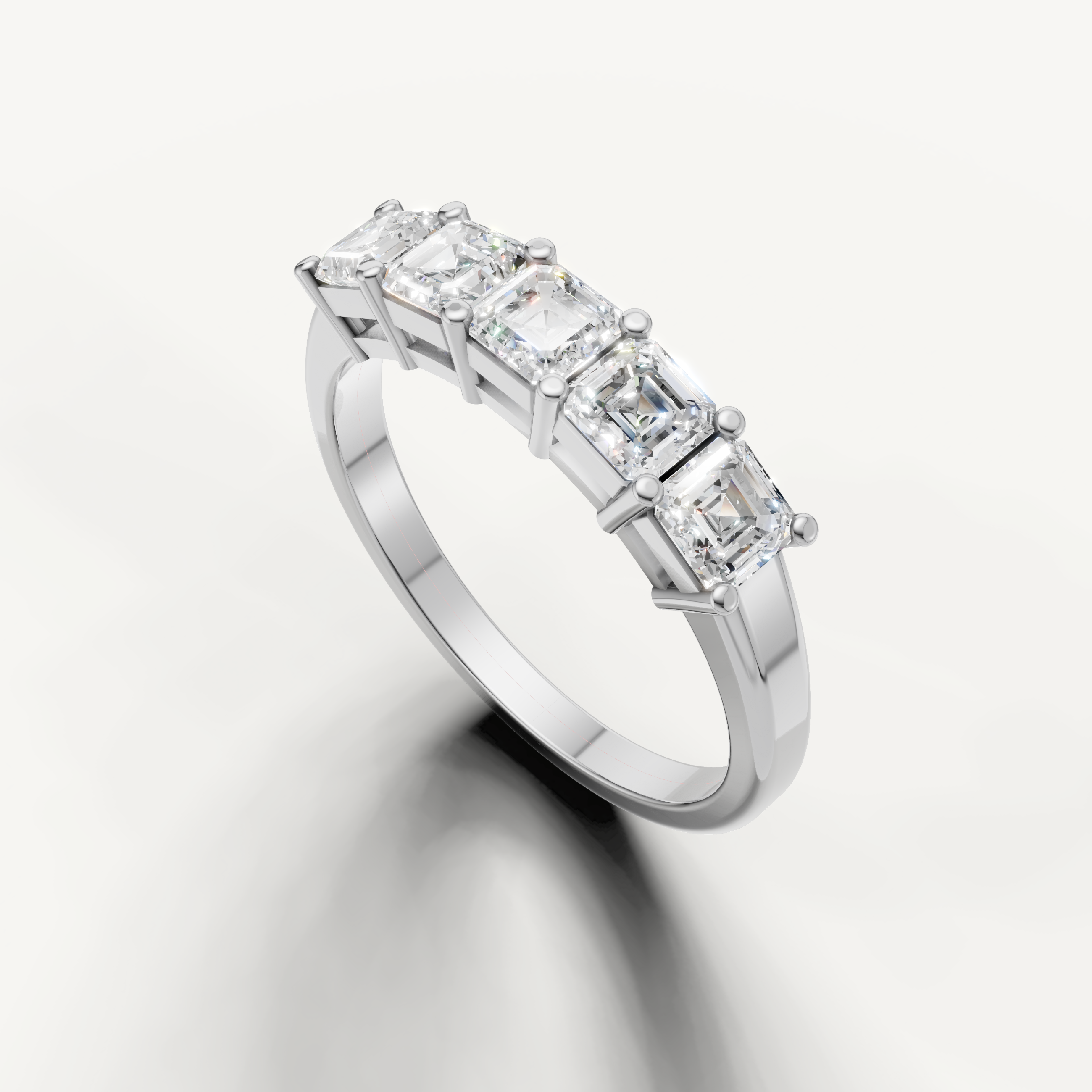 Luxury white gold anniversary band featuring Asscher cut lab grown diamonds crafted by Raul Diamonds