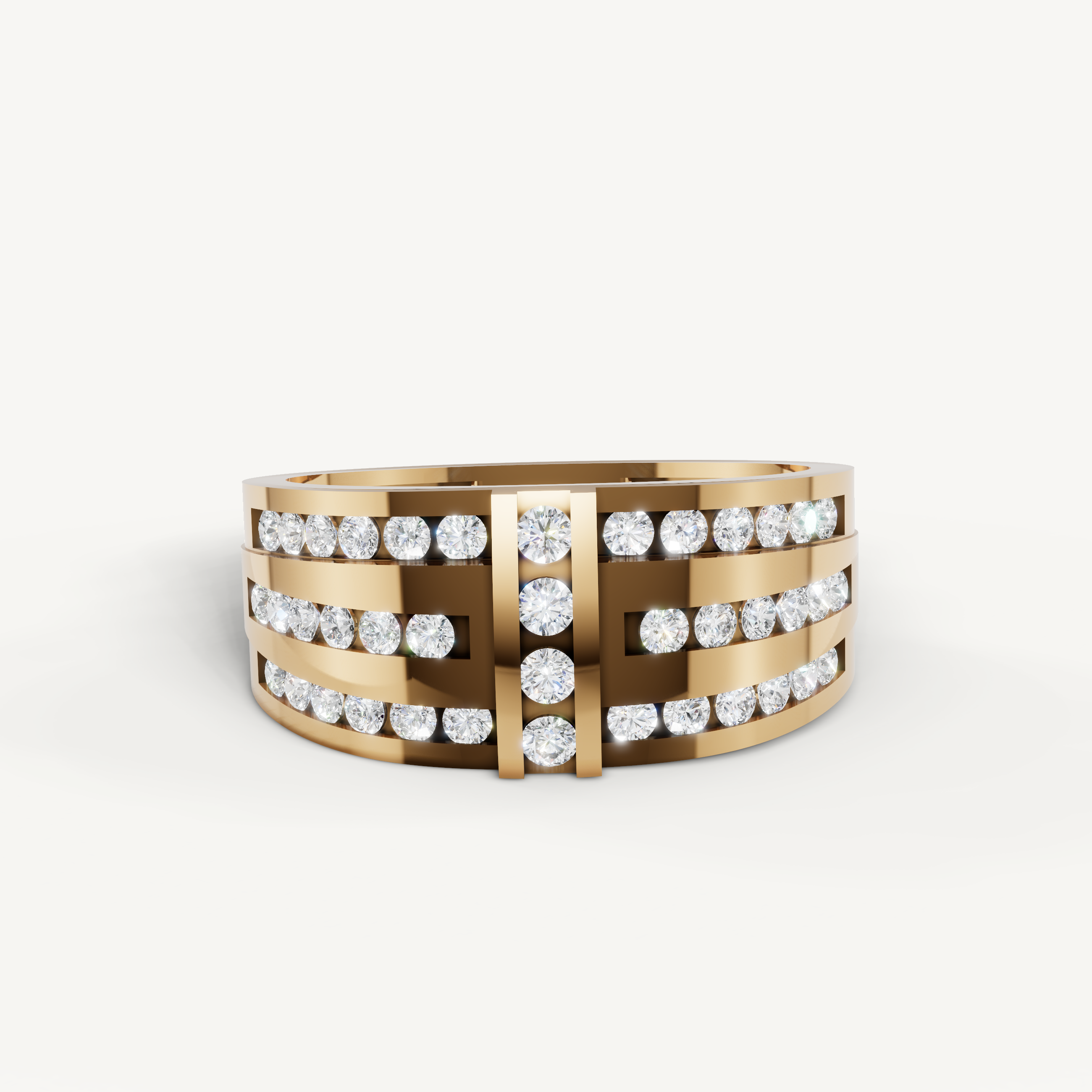 Raul Diamonds yellow gold multi row diamond wedding band with round brilliant diamonds for men