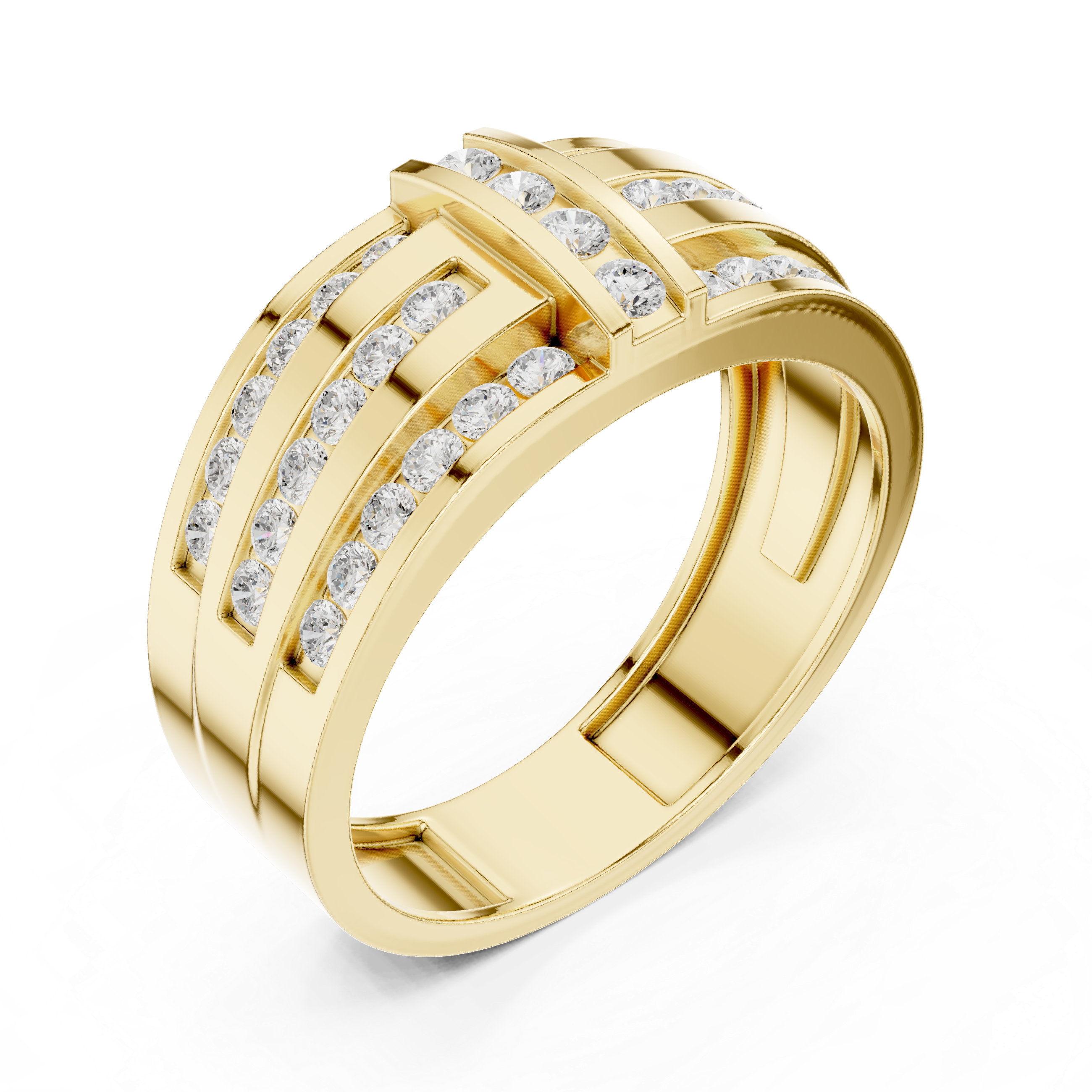 Men's Triple Row Channel Set Lab Grown Diamond Ring in 14K Gold