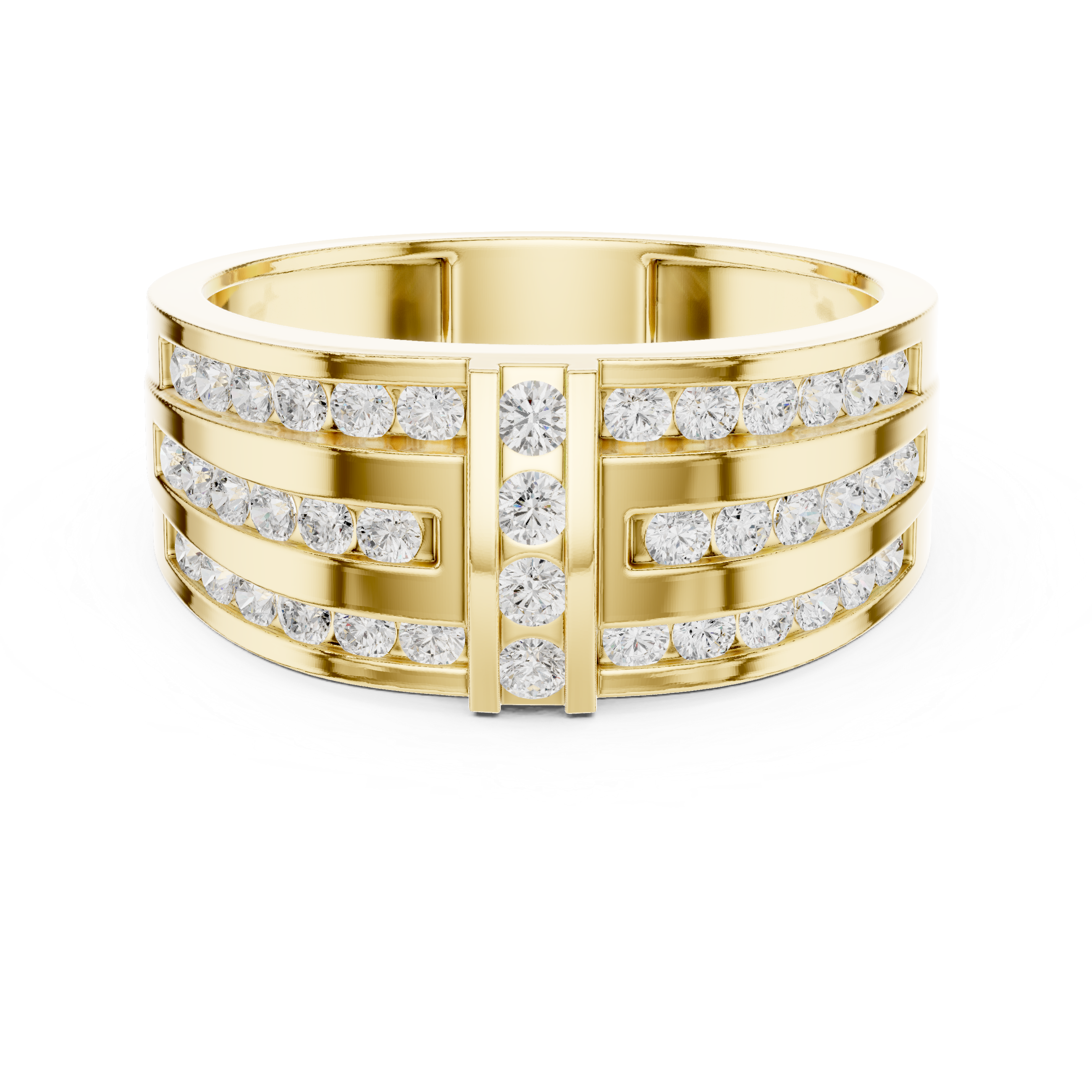 Men's Triple Row Channel Set Lab Grown Diamond Ring in 14K Gold