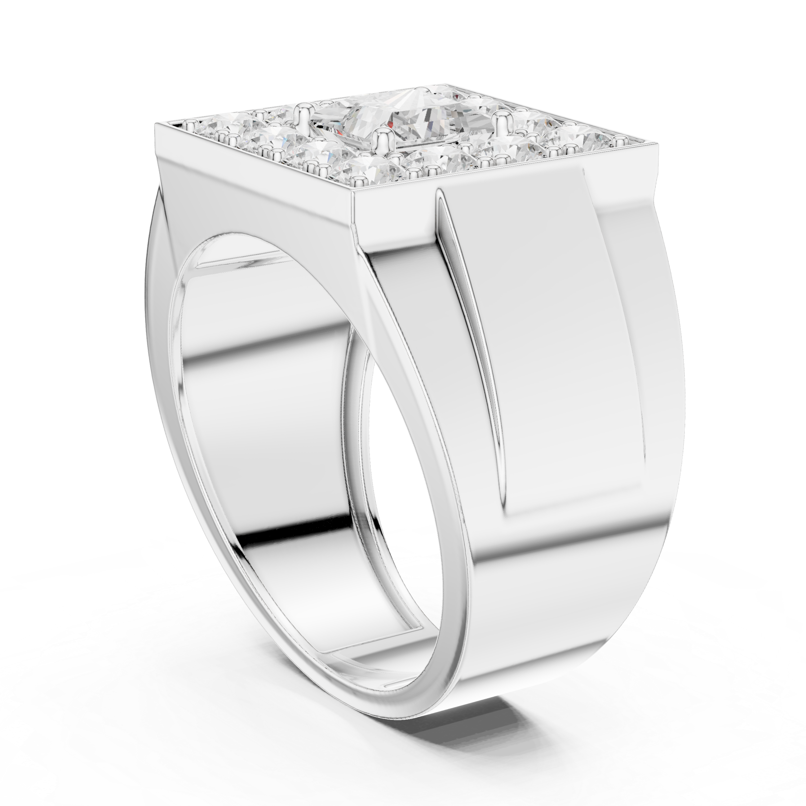 Men's Princess Cut Lab-Grown Diamond Signet Halo Ring in 14K Gold