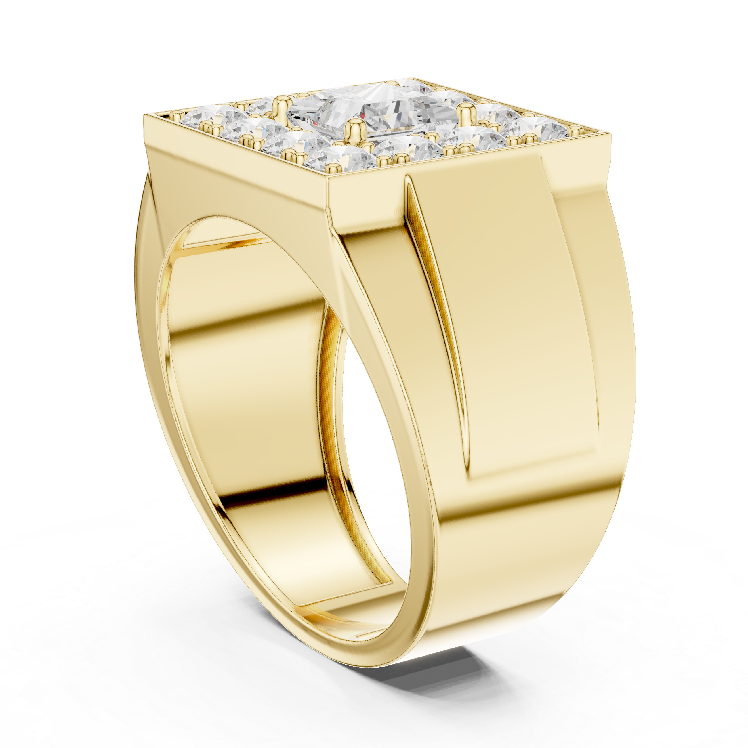 Men's Princess Cut Lab-Grown Diamond Signet Halo Ring in 14K Gold