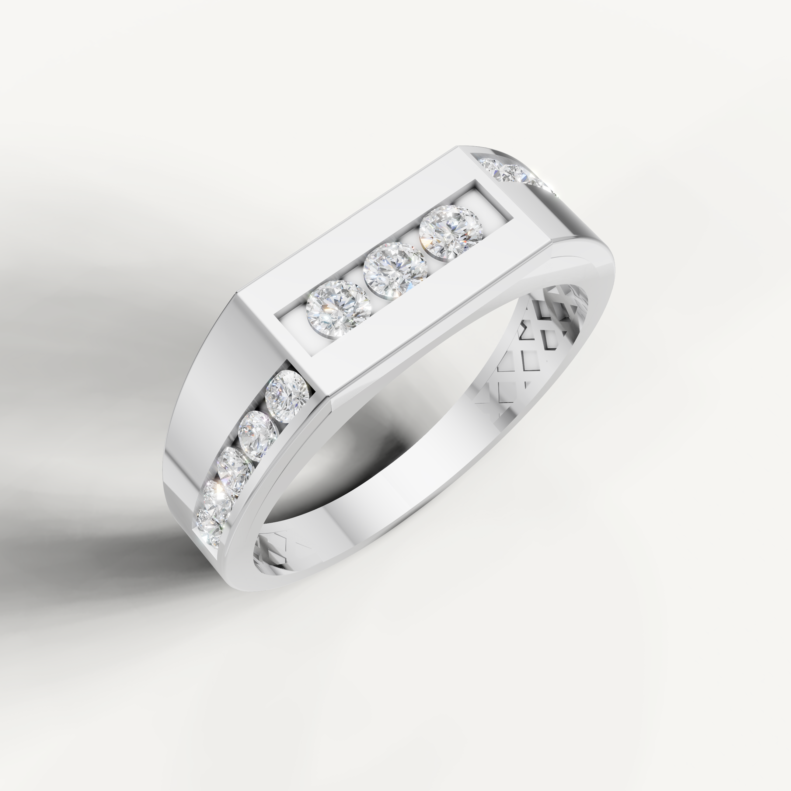 Luxury white gold diamond wedding ring with sleek channel set diamond styling