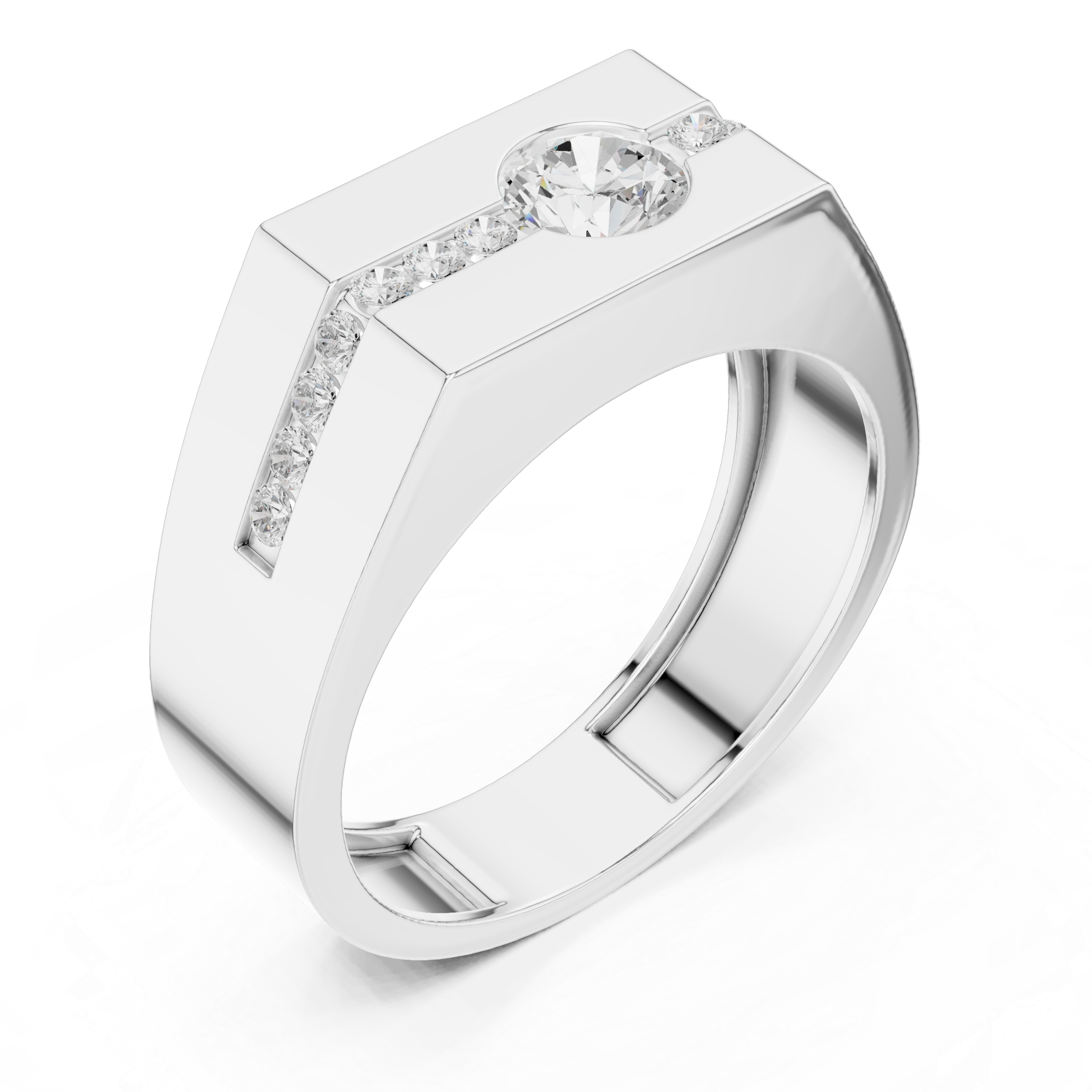 Men’s Lab-Grown Diamond Geometric Signet Ring in 14K Gold