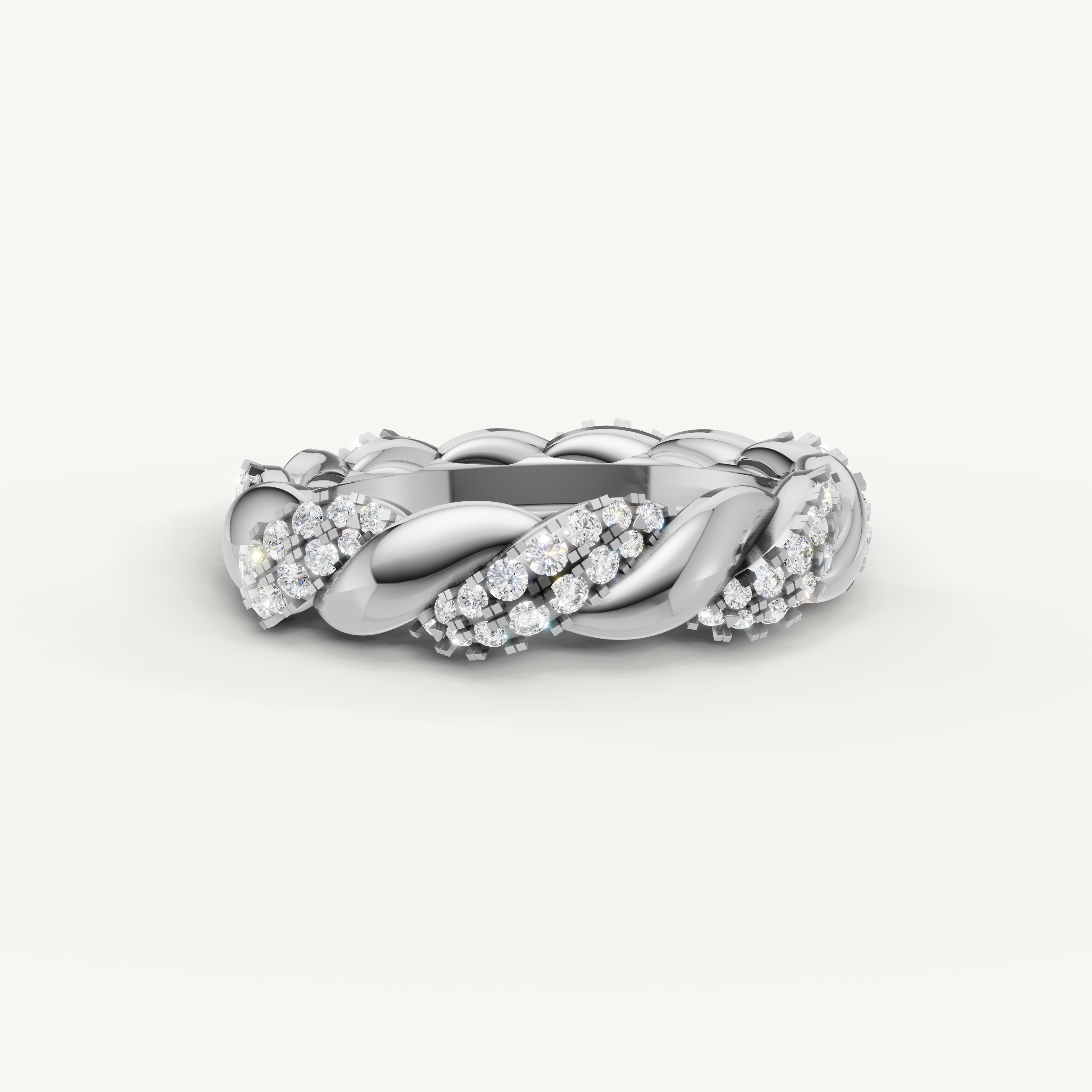 Raul Diamonds white gold braided diamond wedding band with pavé set round diamonds and woven detailing