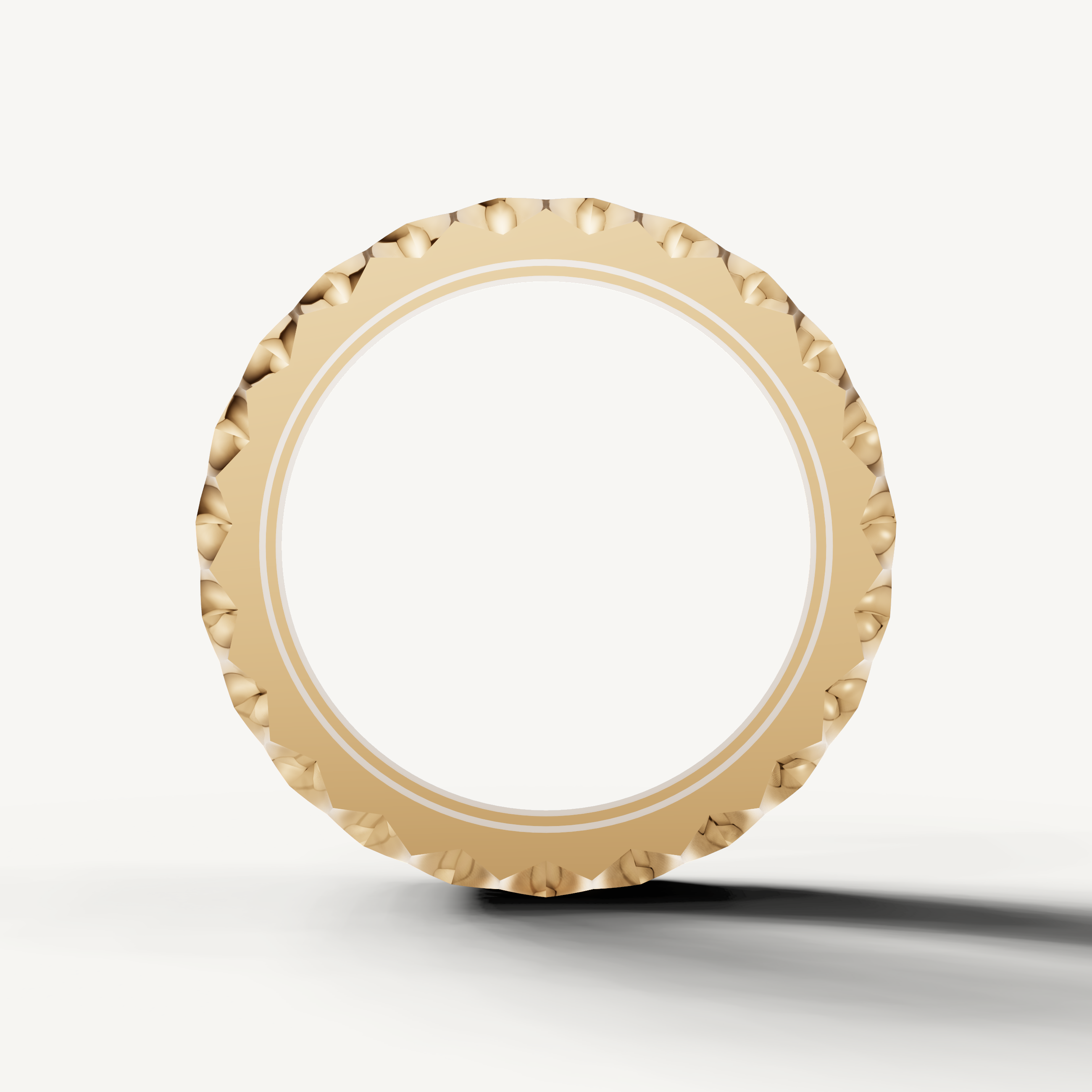 Raul Diamonds handcrafted yellow gold wedding ring with multi row diamonds and geometric edge finish