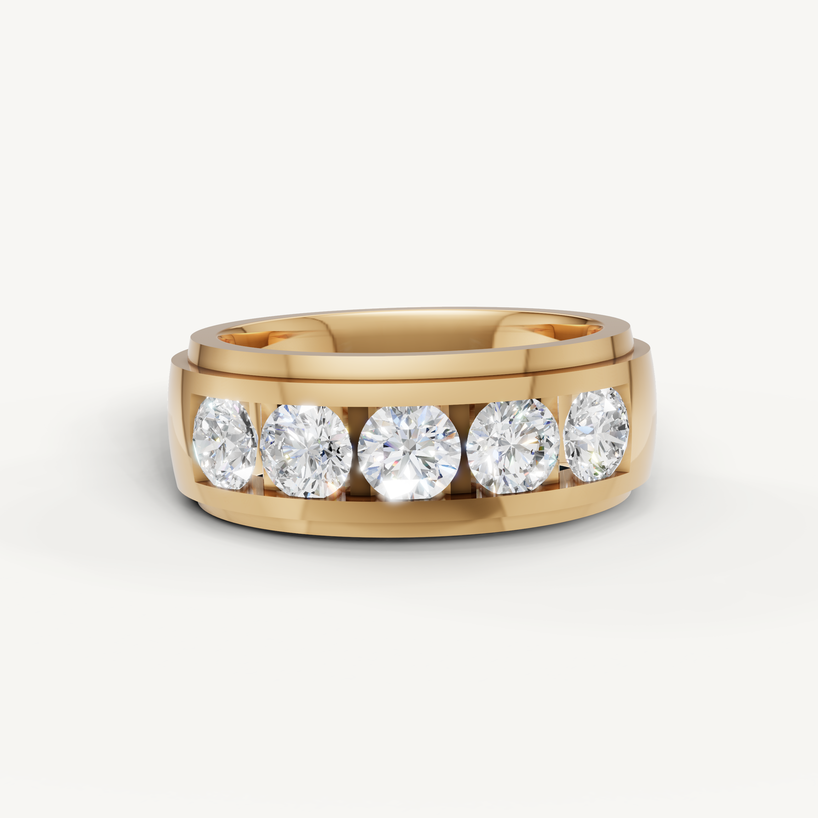 Raul Diamonds yellow gold diamond wedding band with five round brilliant diamonds
