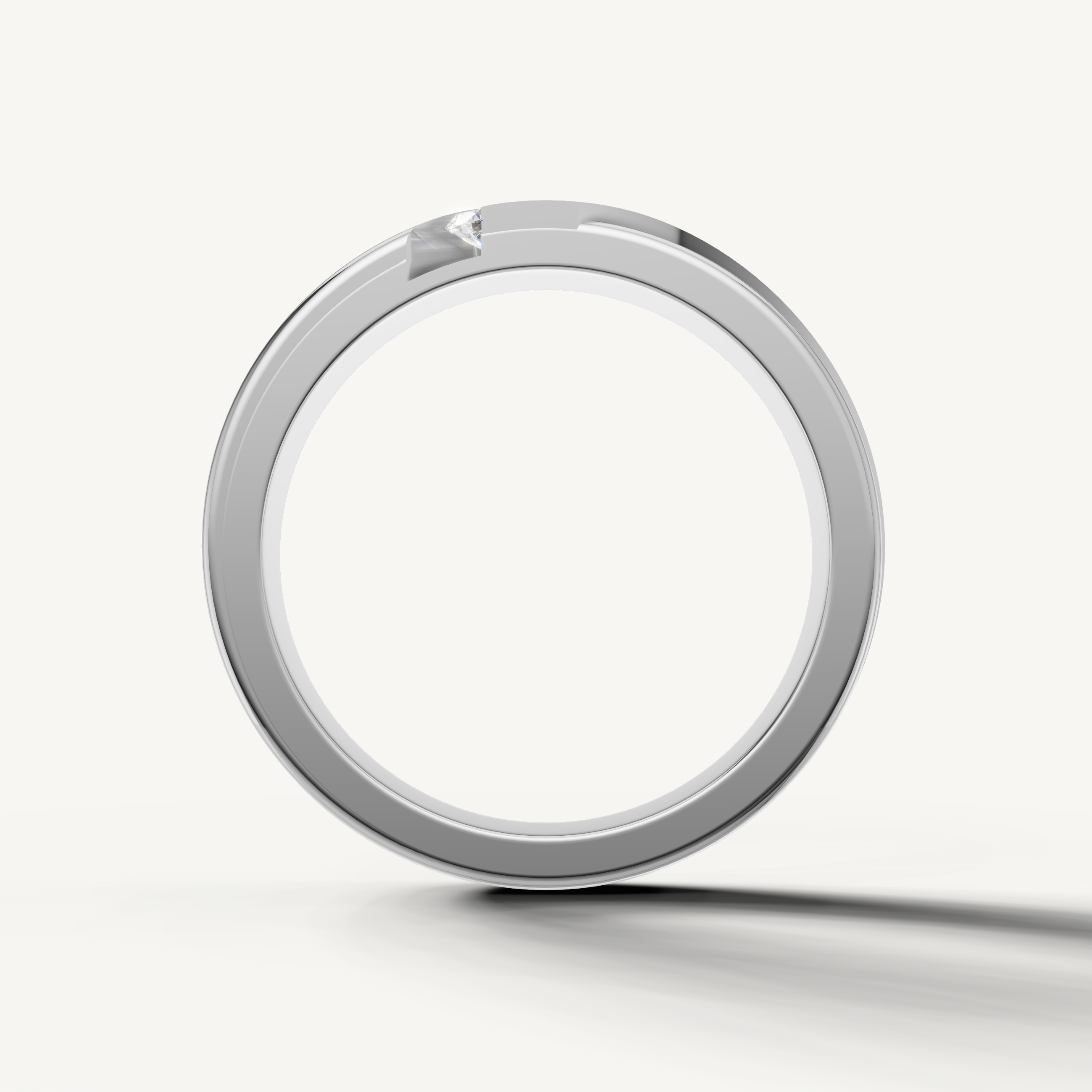 Contemporary white gold wide wedding band with sparkling diamonds by Raul Diamonds