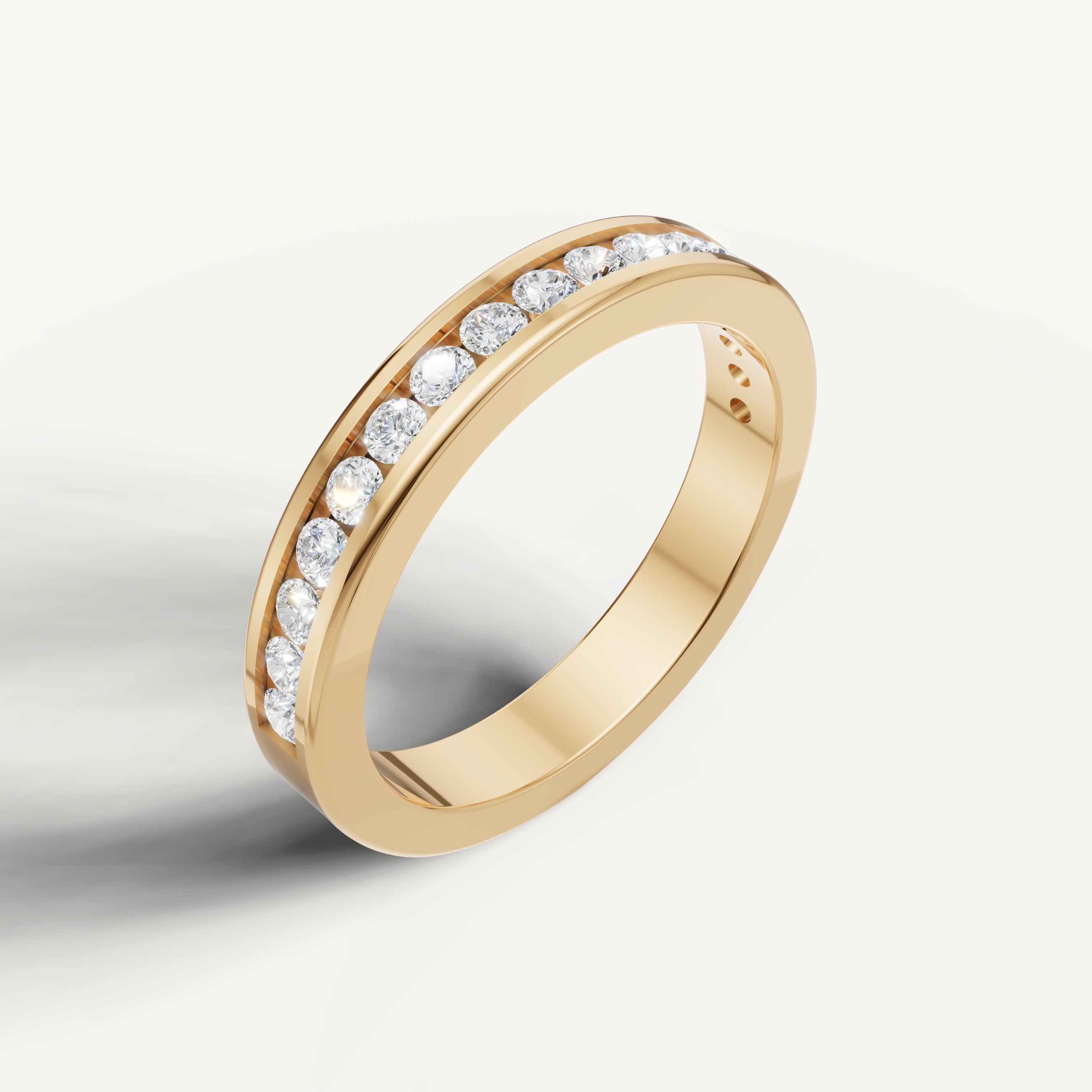 Elegant yellow gold eternity style wedding ring by Raul Diamonds with sparkling diamonds