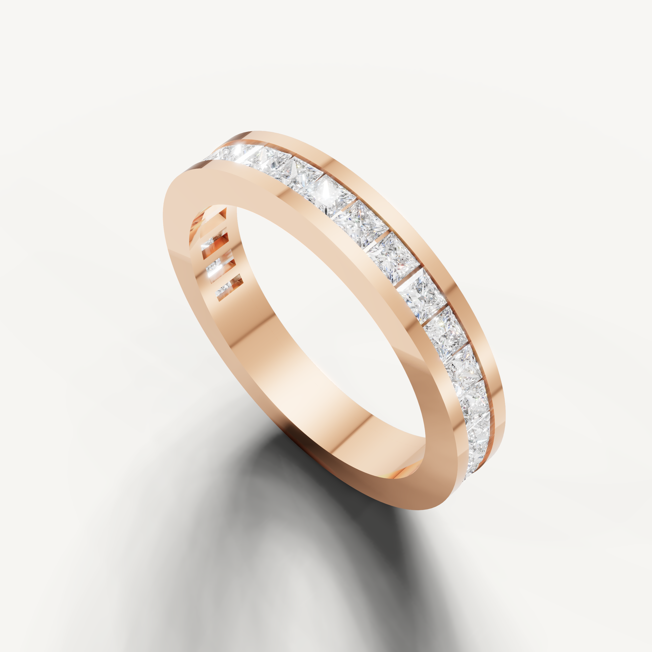 Designer rose gold anniversary band featuring princess cut diamonds from Raul Diamonds
