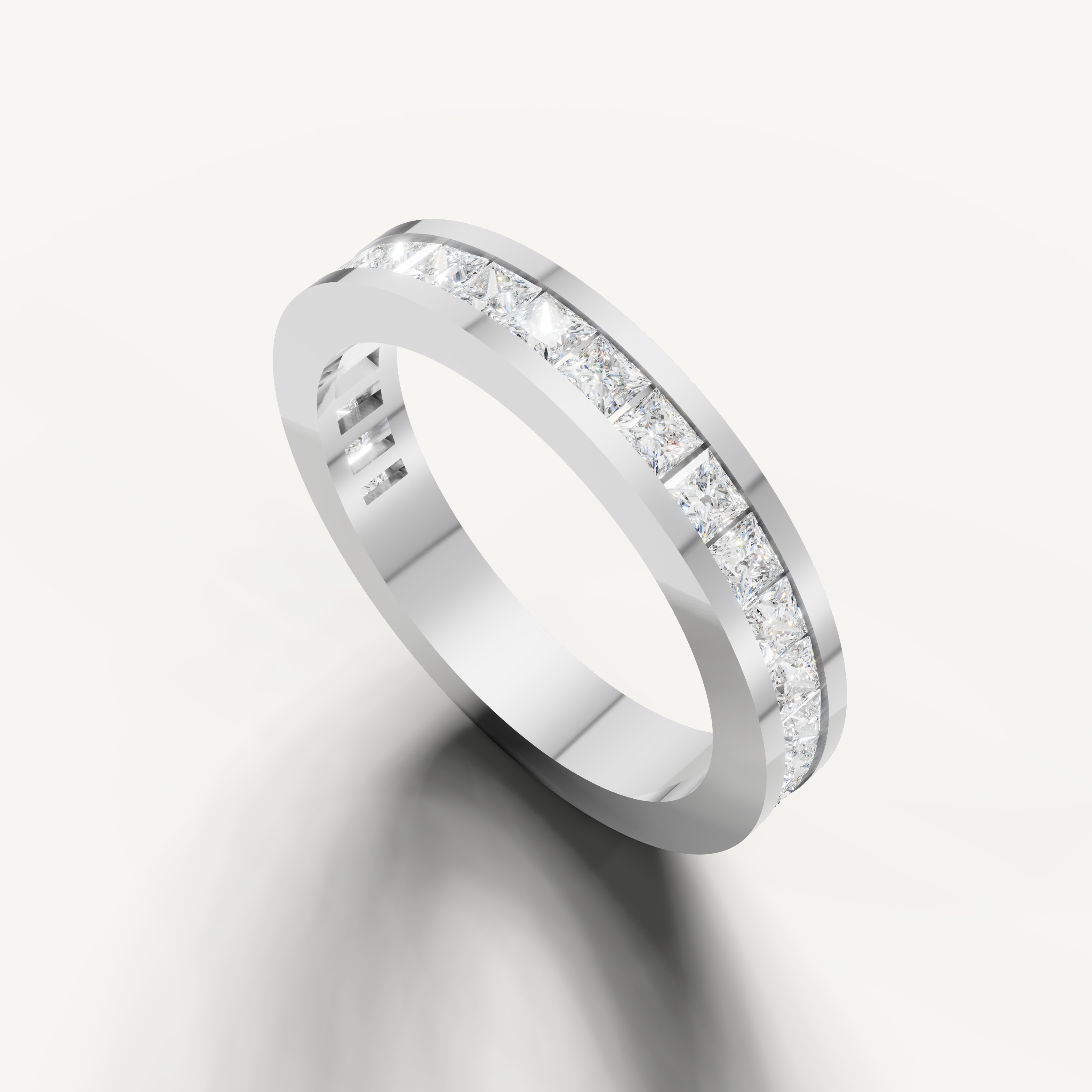 Luxury white gold diamond anniversary band with modern channel setting from Raul Diamonds