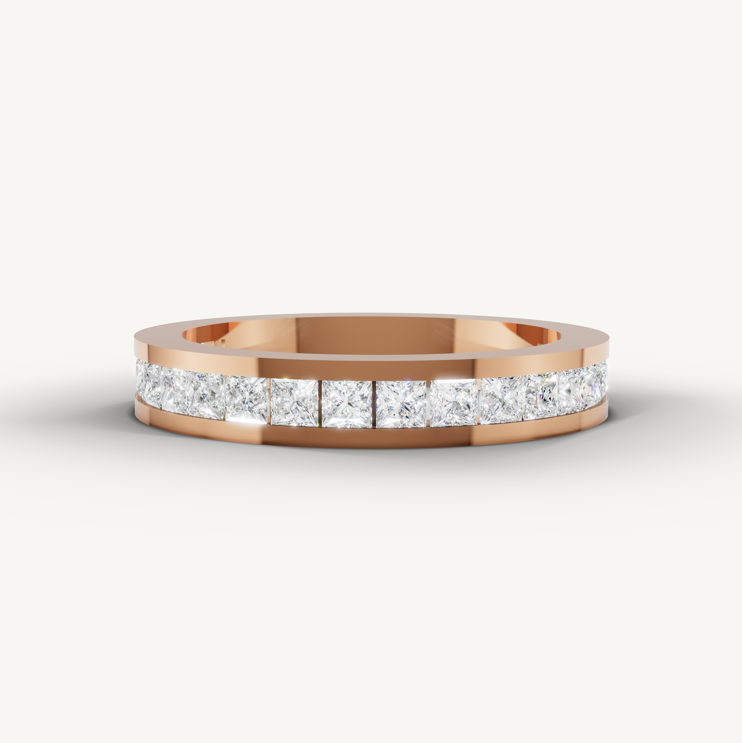 Princess cut lab grown diamond channel set wedding band in 14K rose gold by Raul Diamonds