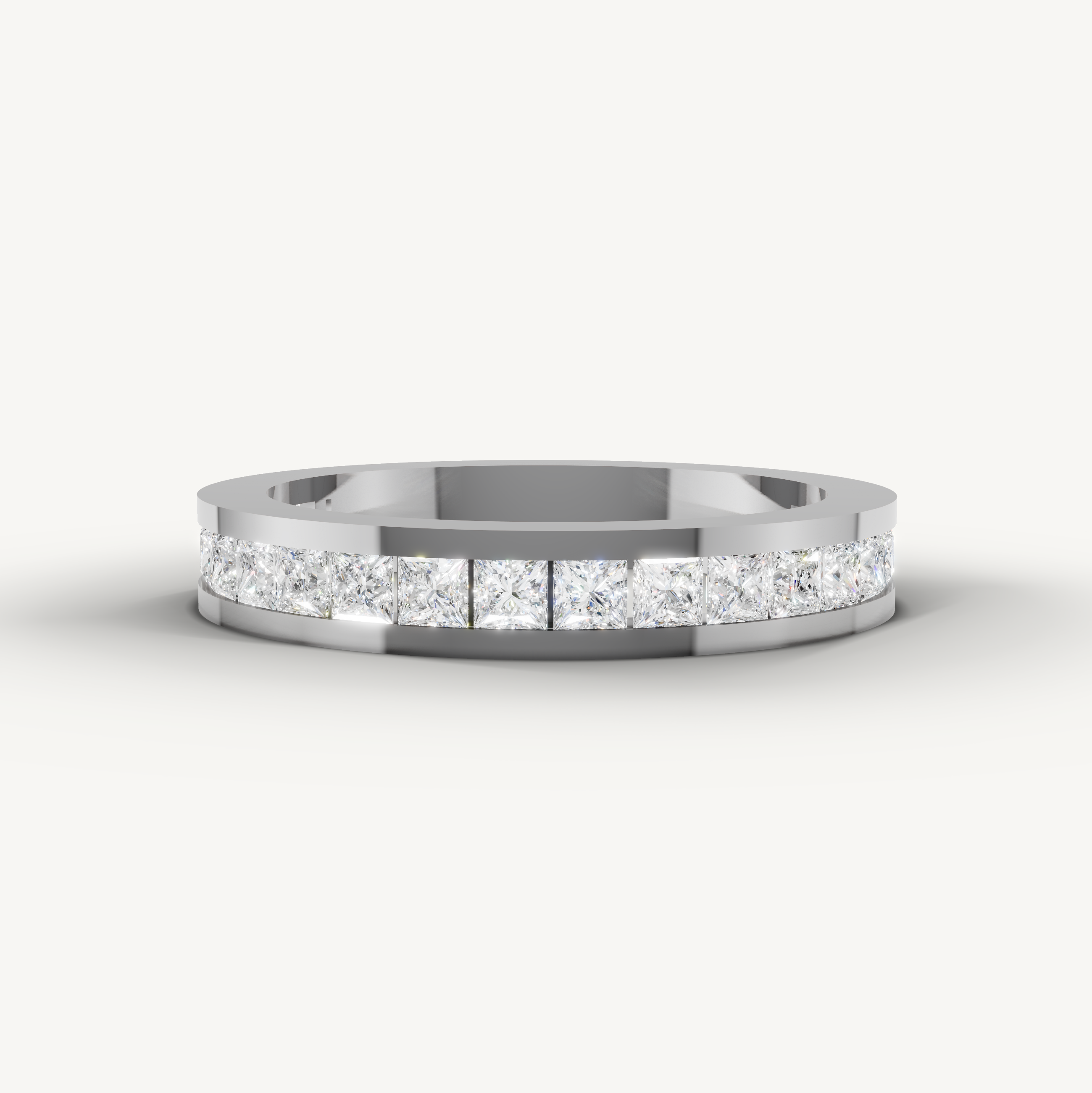 Princess cut lab grown diamond channel set wedding band in 14K white gold by Raul Diamonds