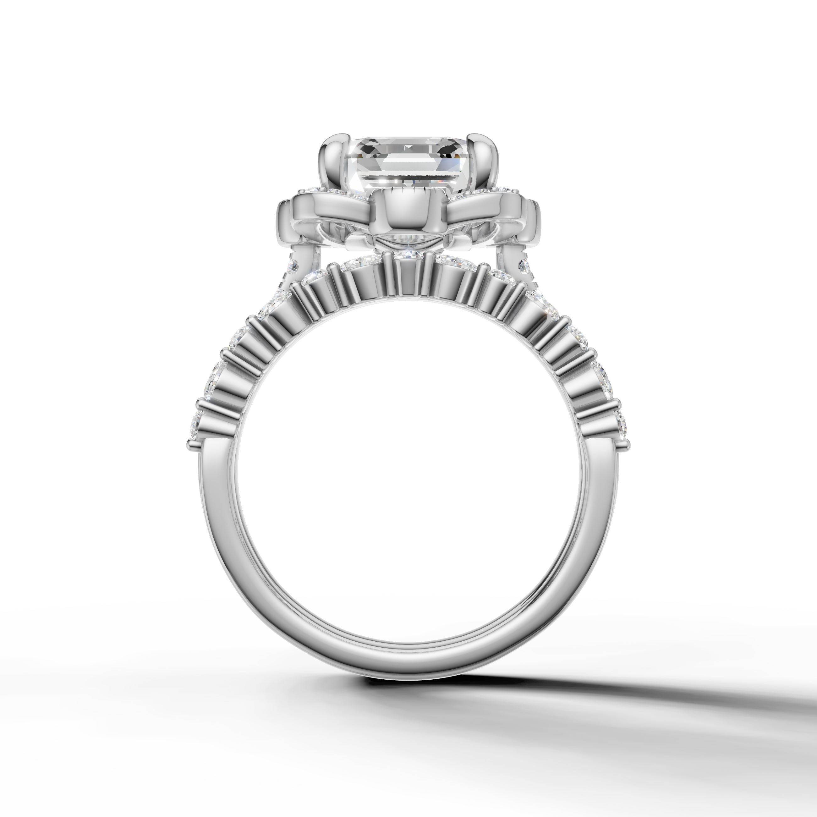 Luxury Asscher Bridal Set Ring with Diamond Split Band White Gold