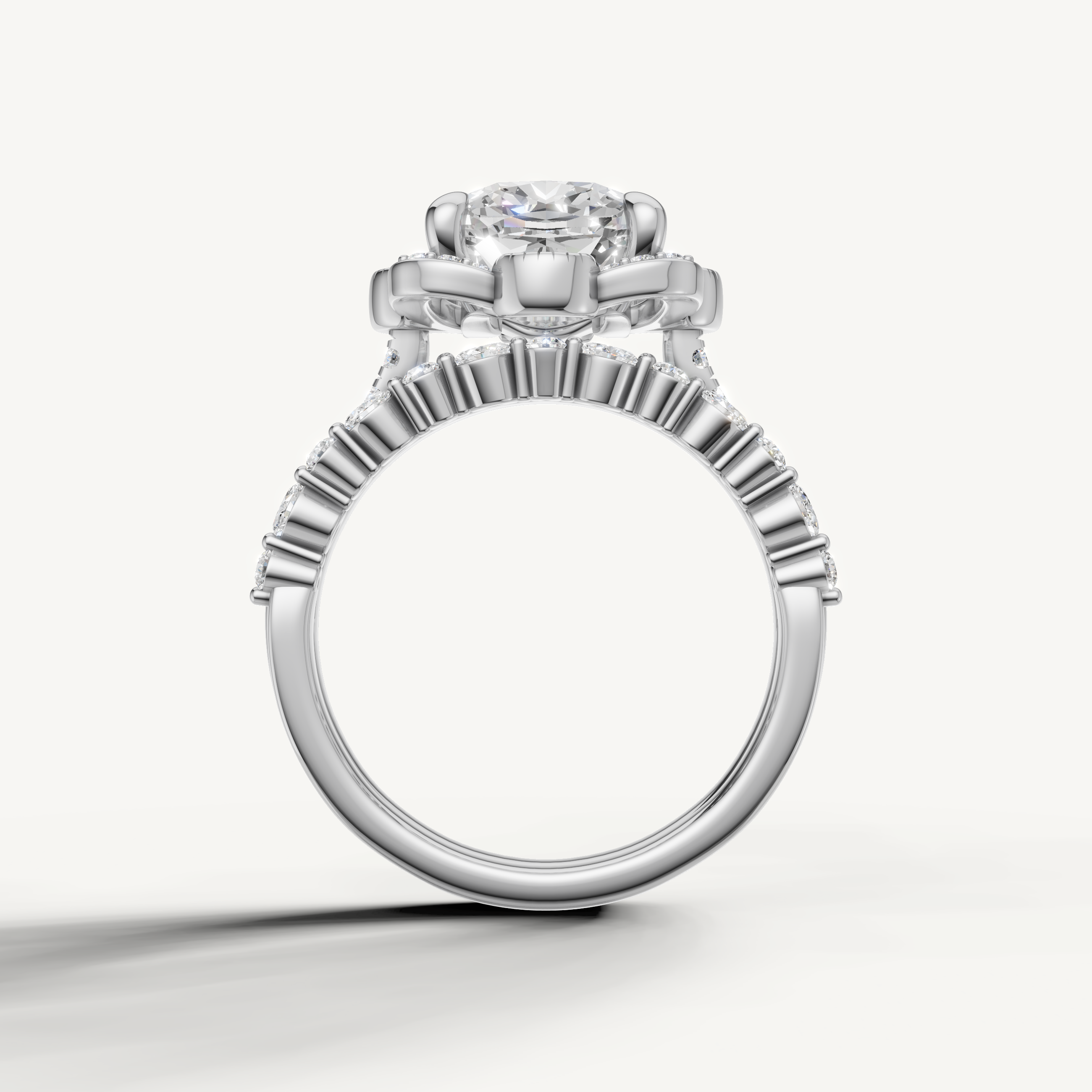 Luxury Cushion Bridal Set Ring with Diamond Split Band White Gold