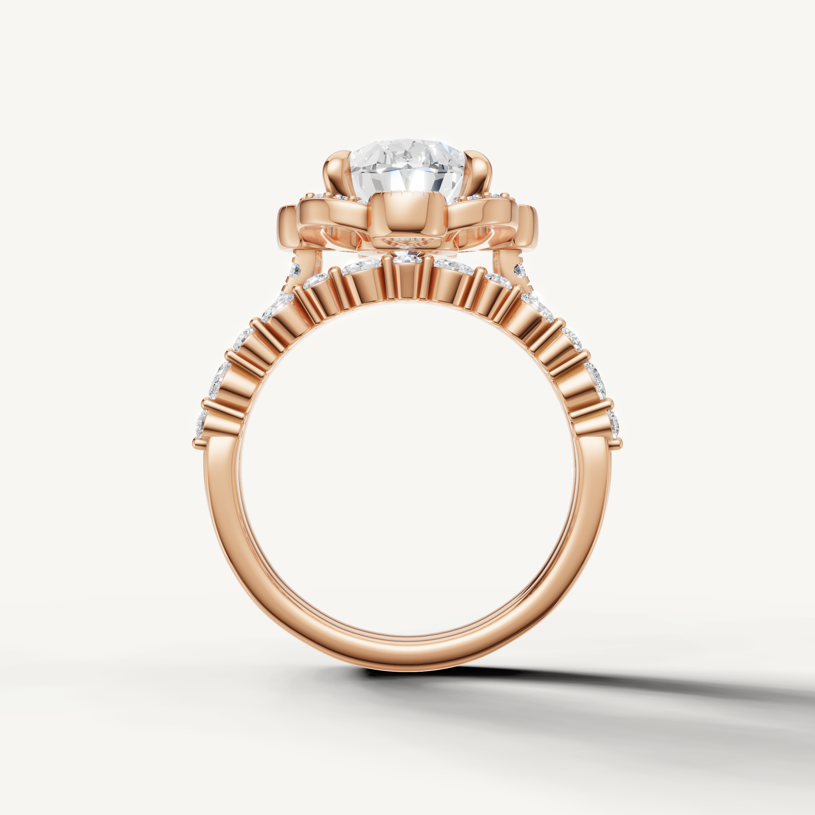 Luxury Oval Lab Grown Diamond Vintage Floral Bridal Set Rose Gold