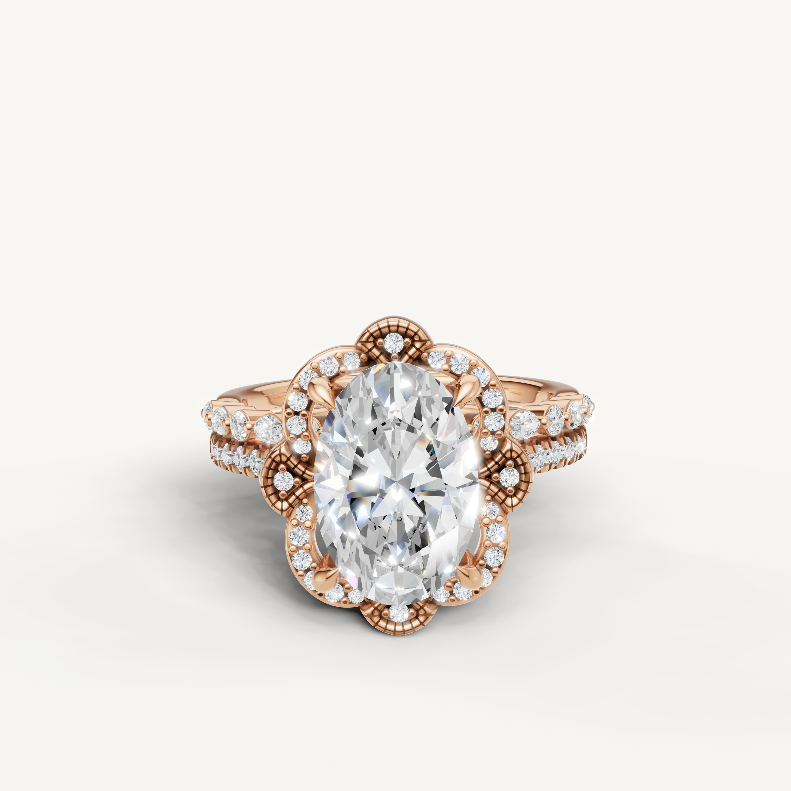 Raul Diamonds Oval Cut Lab Grown Diamond Floral Halo Bridal Set in 14K Rose Gold