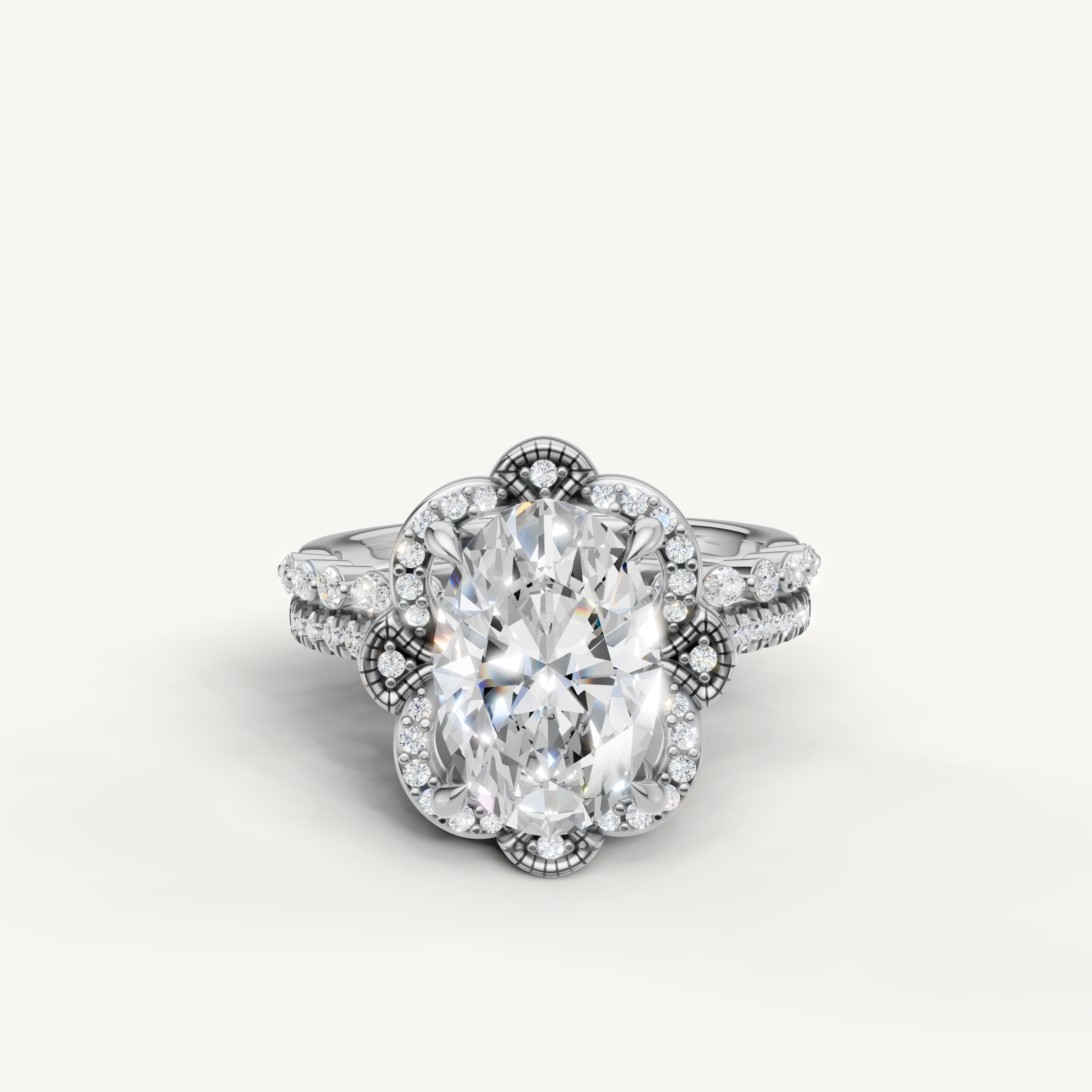 Raul Diamonds Oval Cut Lab Grown Diamond Floral Halo Bridal Set in 14K White Gold
