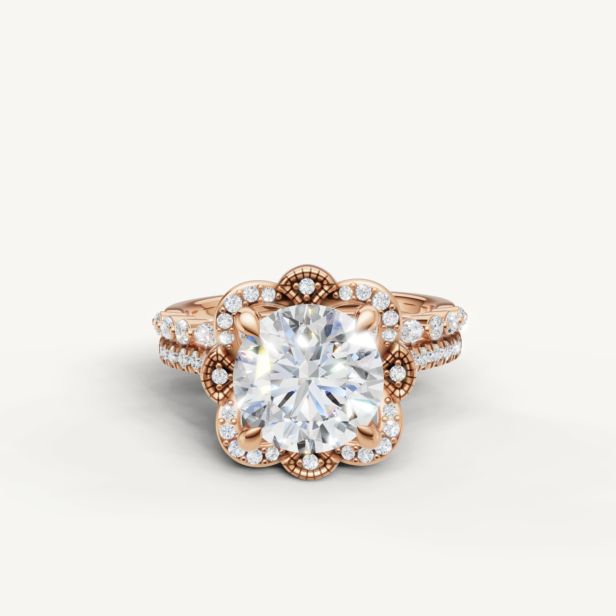 Raul Diamonds Round Cut Lab Grown Diamond Floral Halo Bridal Set in 14K Rose Gold