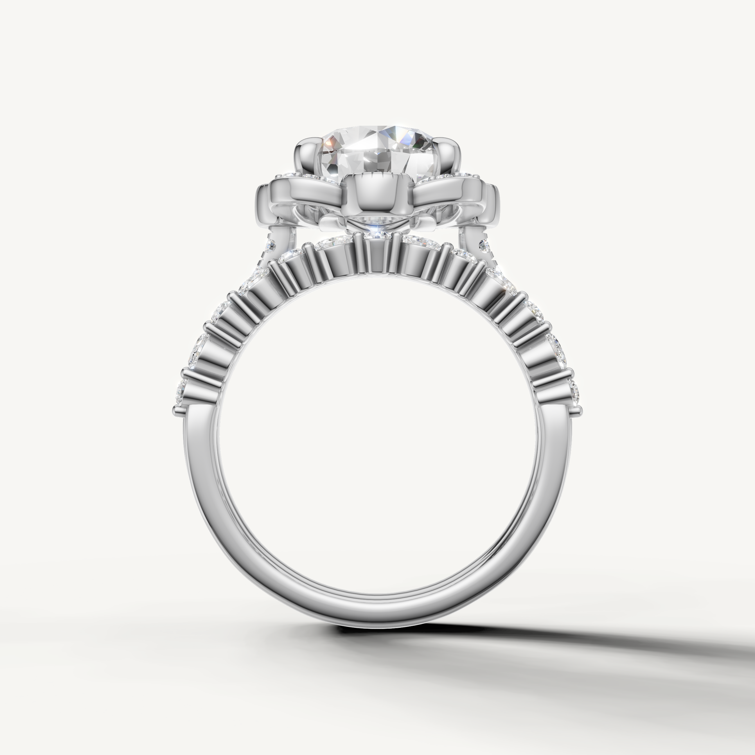 Luxury Round Bridal Set Ring with Diamond Split Band White Gold