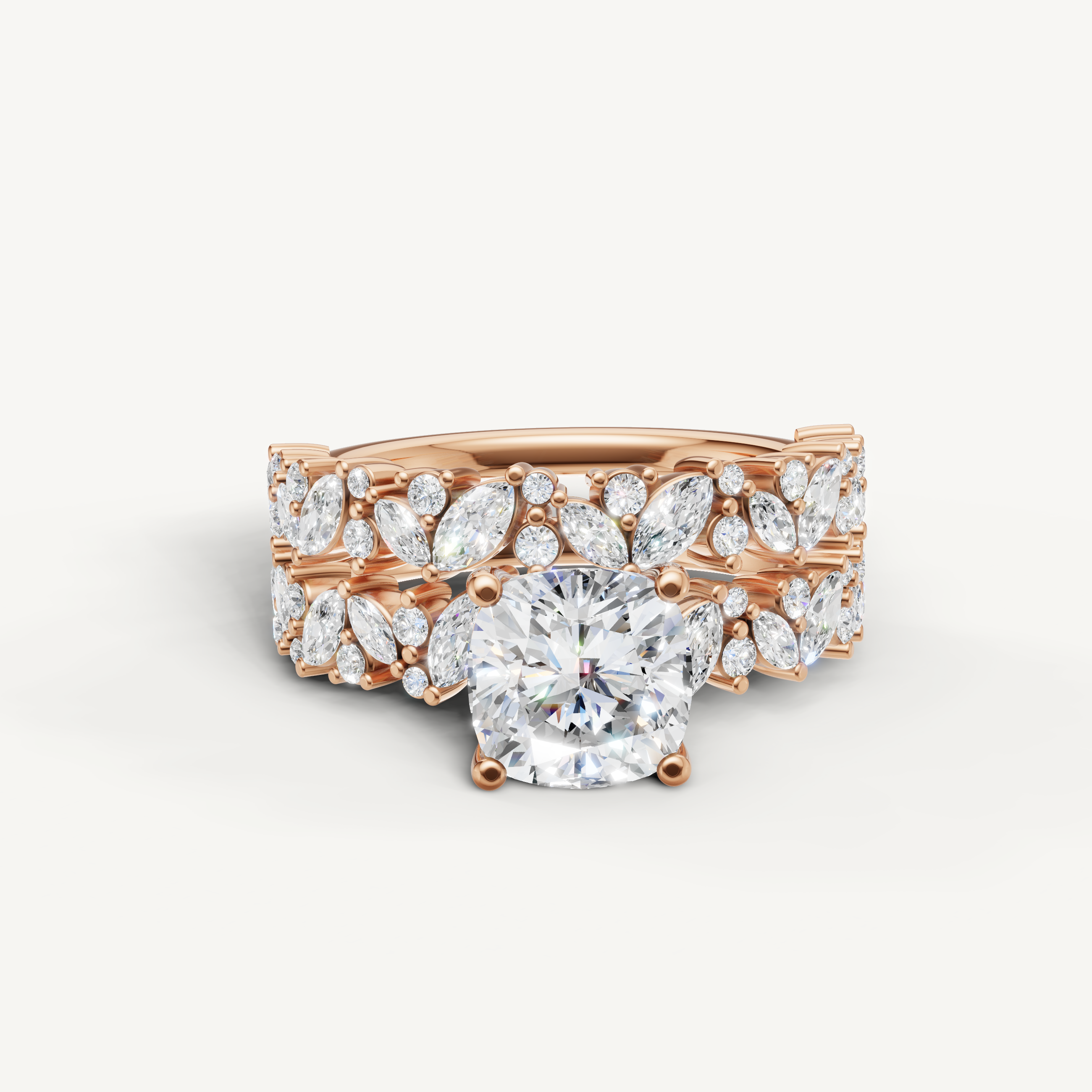 Raul Diamonds Cushion Cut Lab Grown Diamond Bridal Set in 14K Rose Gold