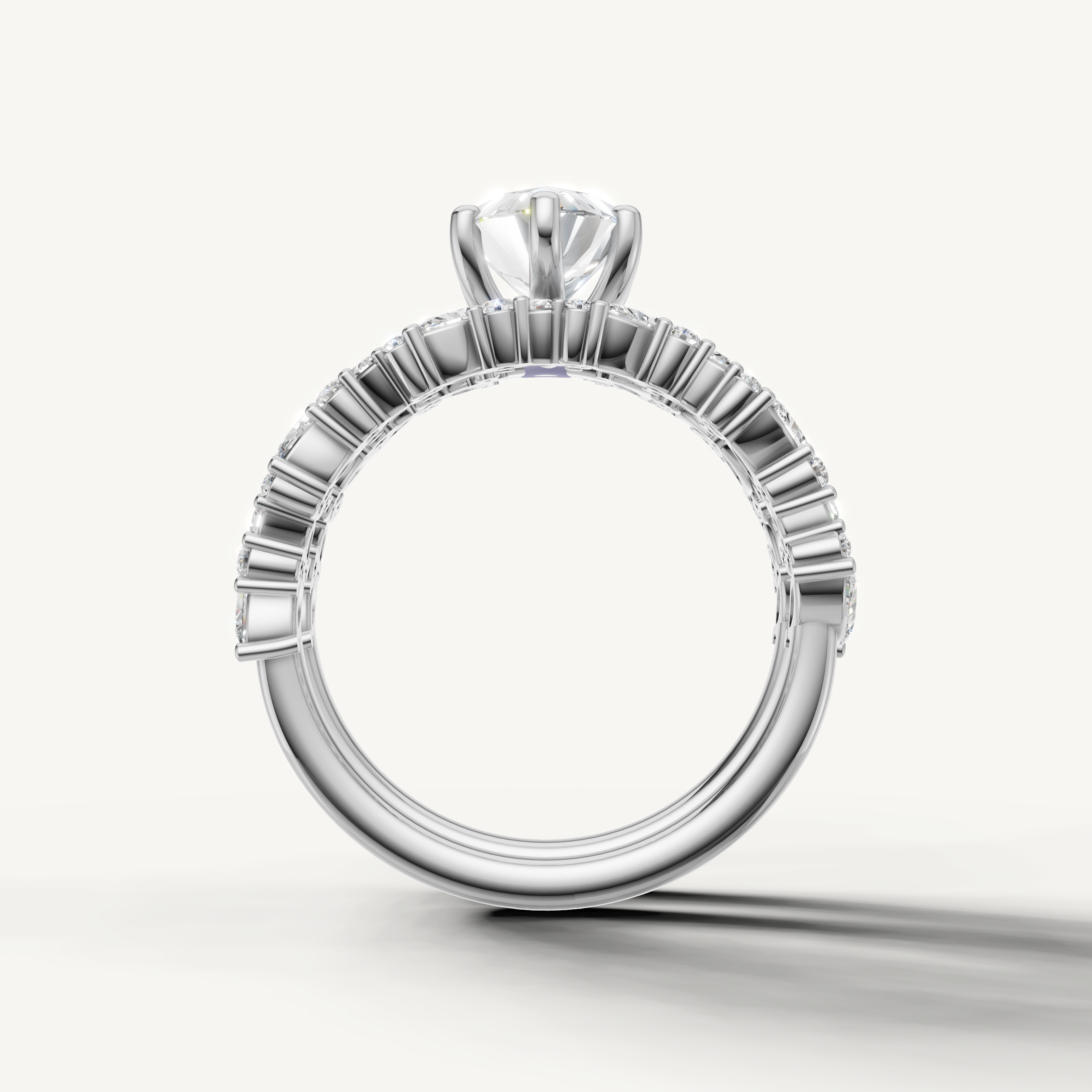 Modern Marquise Halo Bridal Set Ring with Diamond Accent Band White Gold