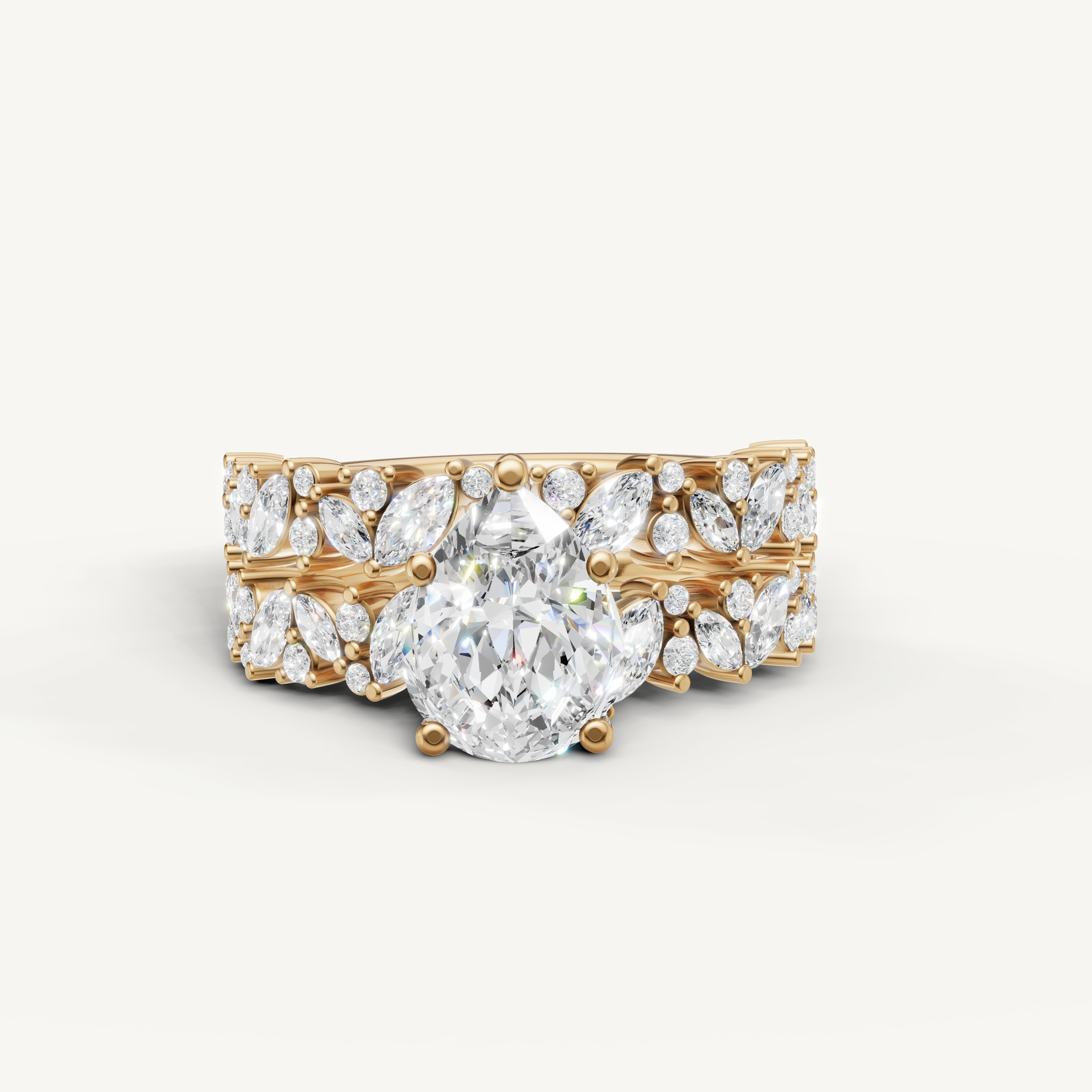 Raul Diamonds Pear Cut Lab Grown Diamond Bridal Set in 14K Yellow Gold