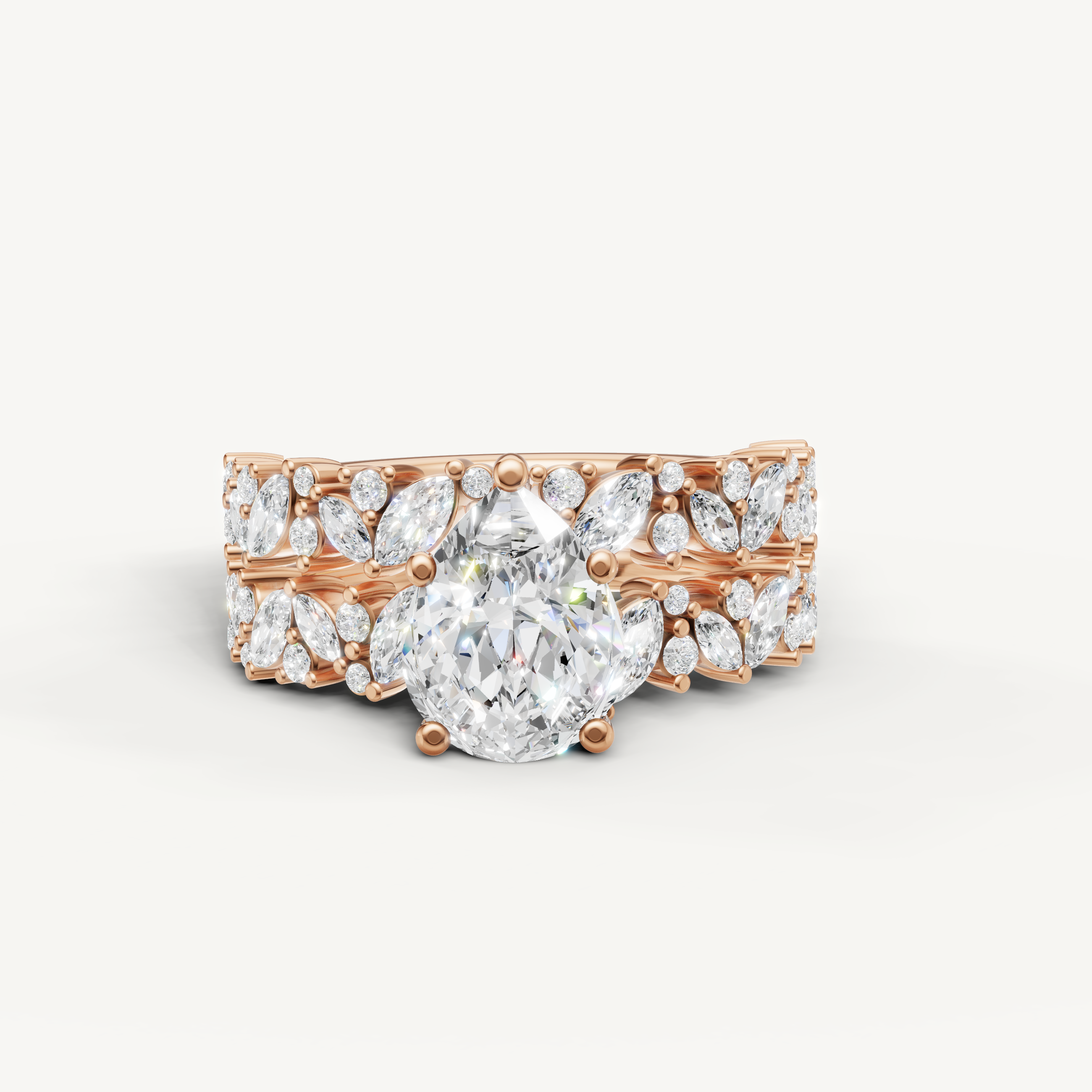 Raul Diamonds Pear Cut Lab Grown Diamond Bridal Set in 14K Rose Gold