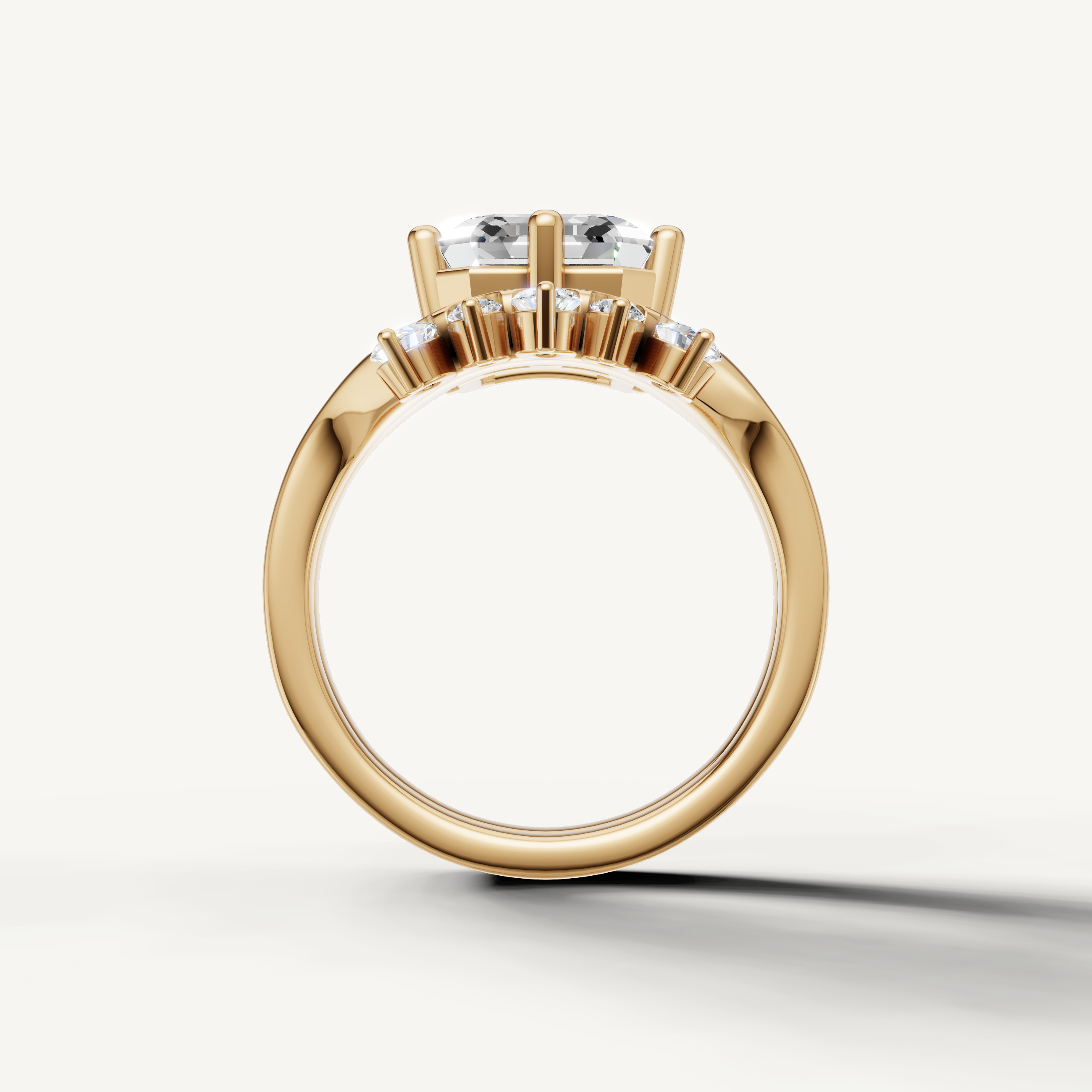 Elegant Asscher Diamond Bridal Set Ring with Contour Diamond Accent Band Yellow Gold