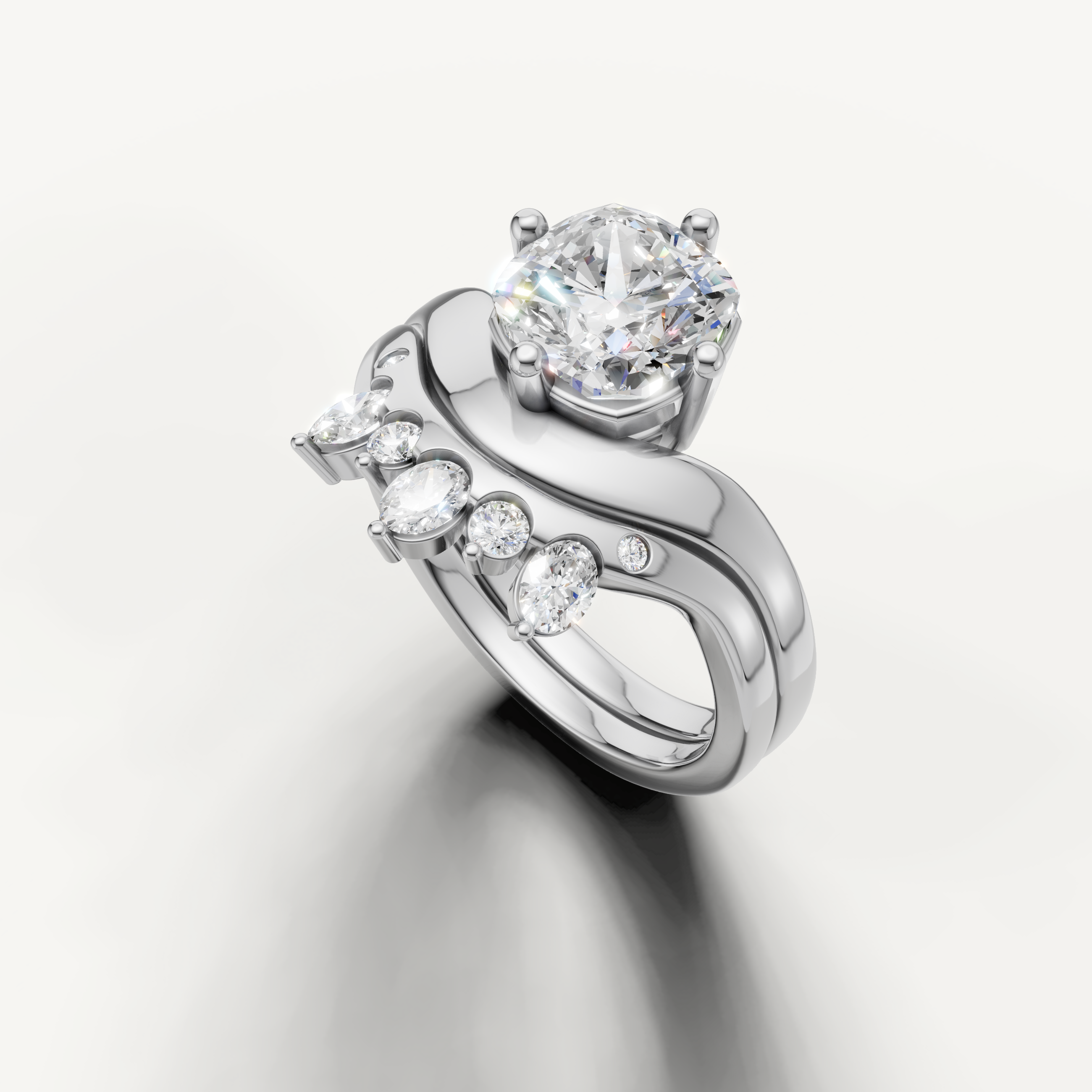 Luxury Cushion Cut Lab Grown Diamond Bridal Set with Curved Pavé Band White Gold