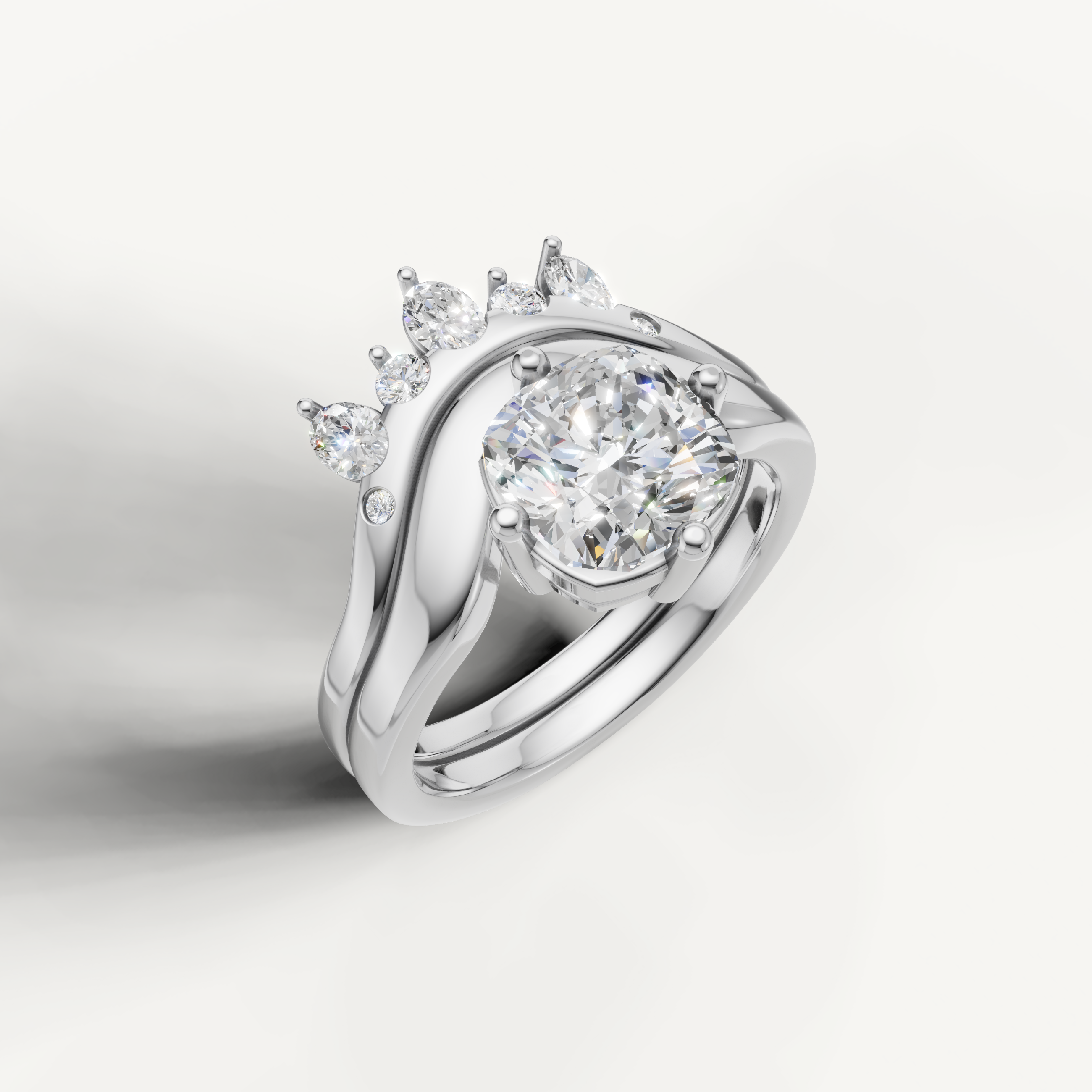Elegant Cushion Diamond Bridal Ring Set with Contour Diamond Wedding Band White Gold