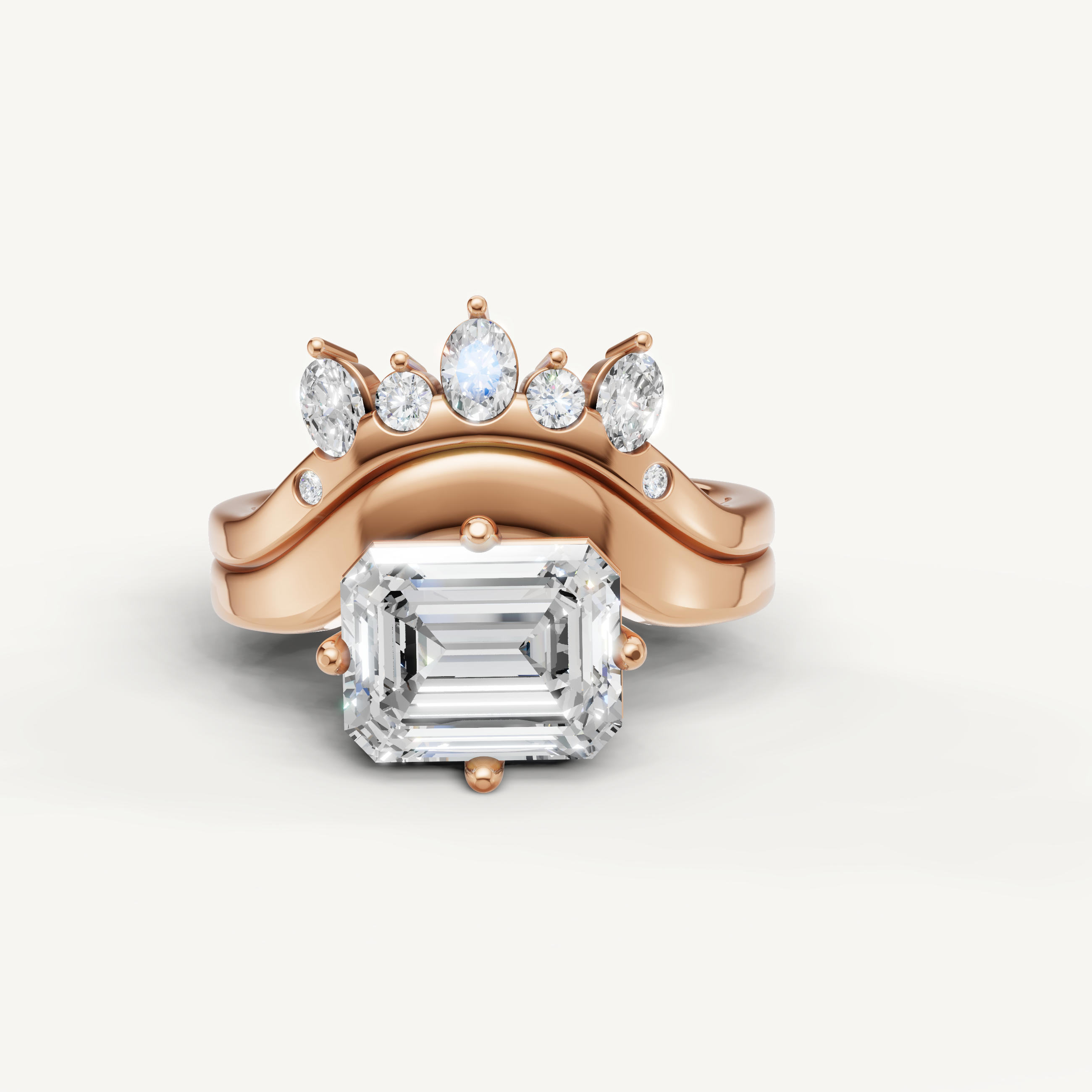 Raul Diamonds Emerald Cut Lab Grown Diamond Bridal Set in 14K Rose Gold