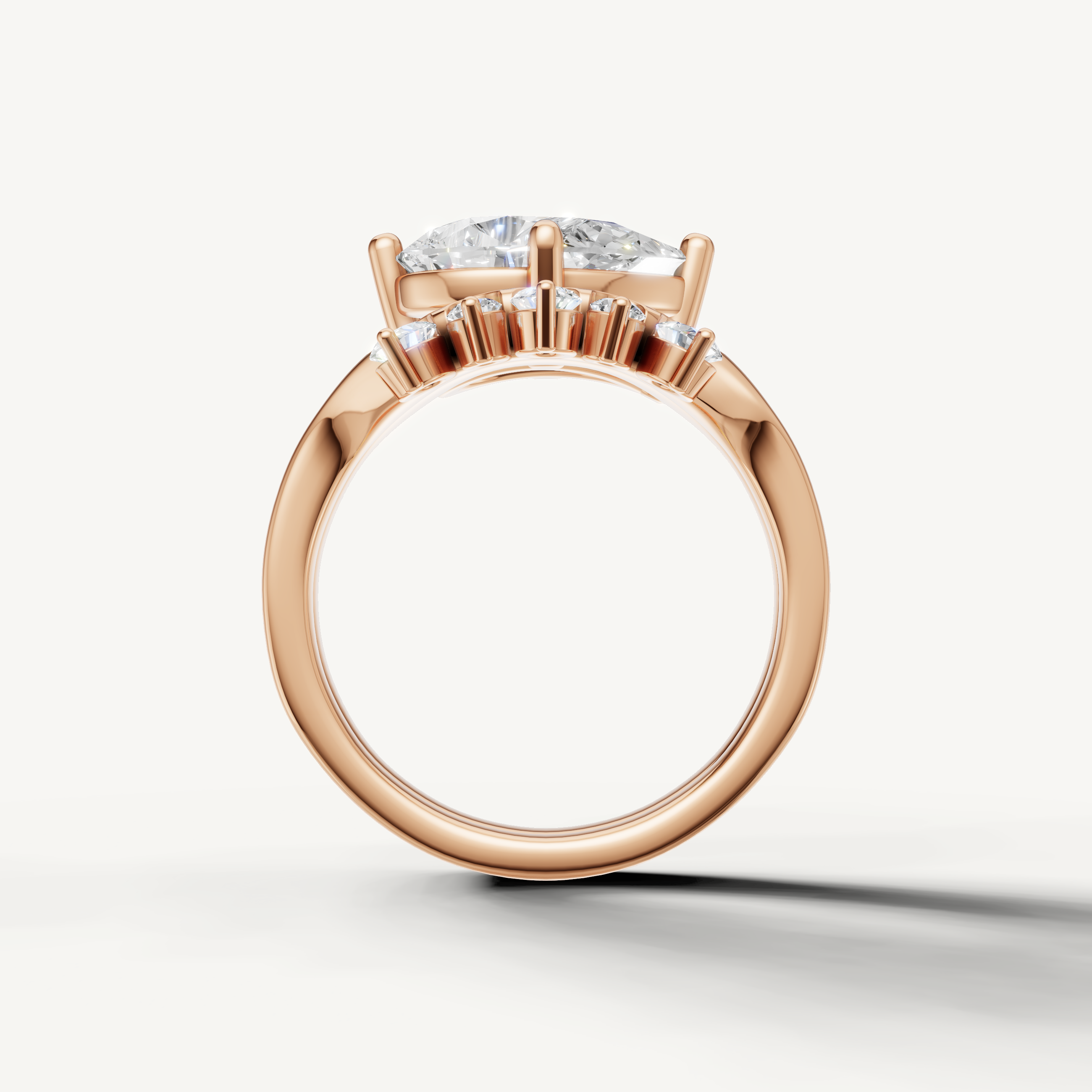 Vintage Inspired Pear Diamond Bridal Set with Accent Band Rose Gold
