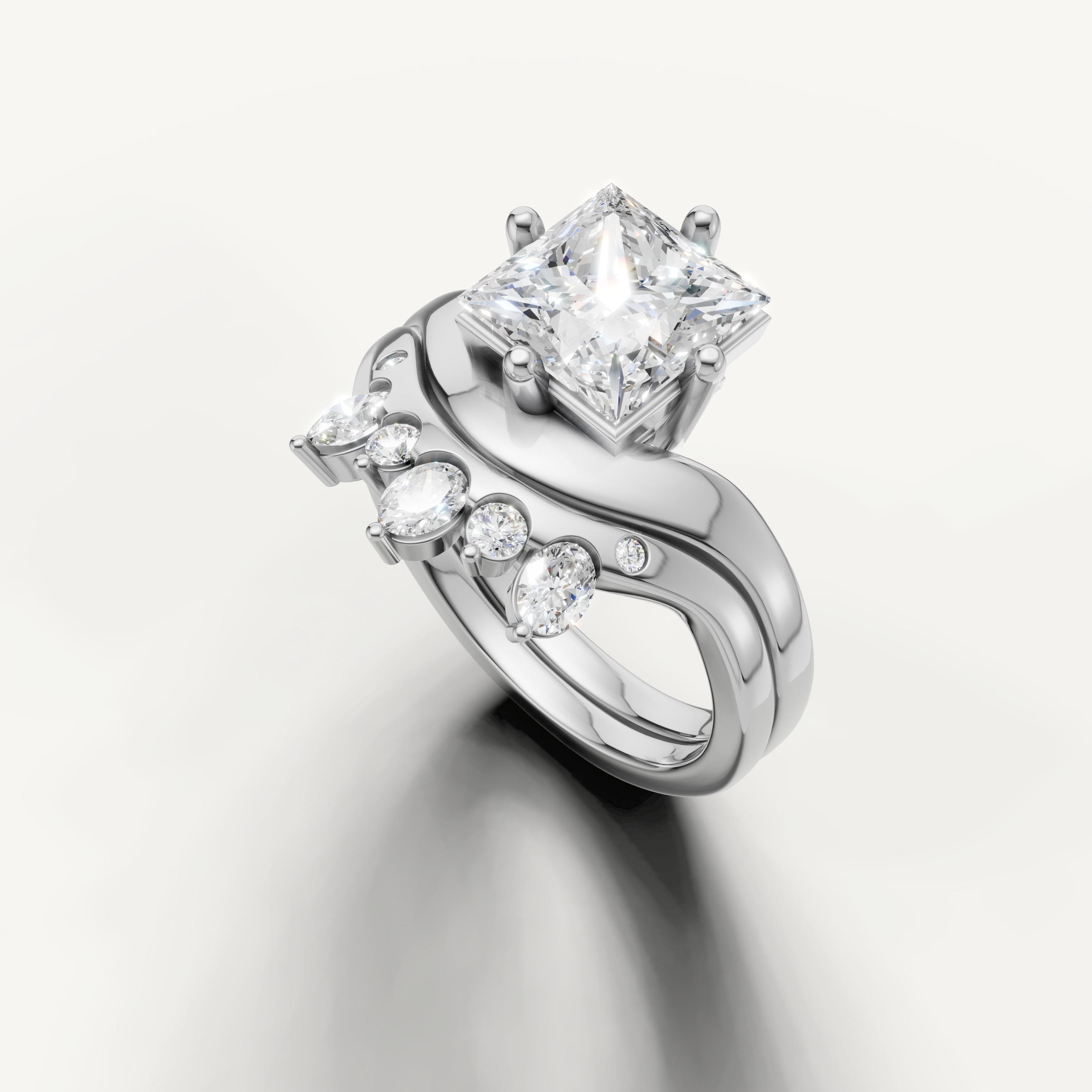 Modern Princess Cut Lab Grown Diamond Bridal Ring Set White Gold
