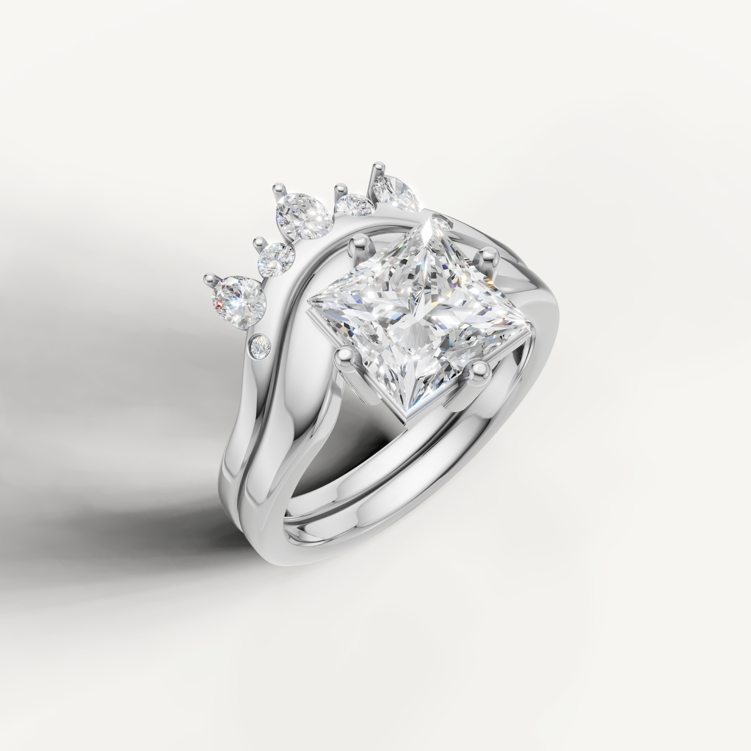 Princess Diamond Engagement Bridal Set with Curved Wedding Band White Gold
