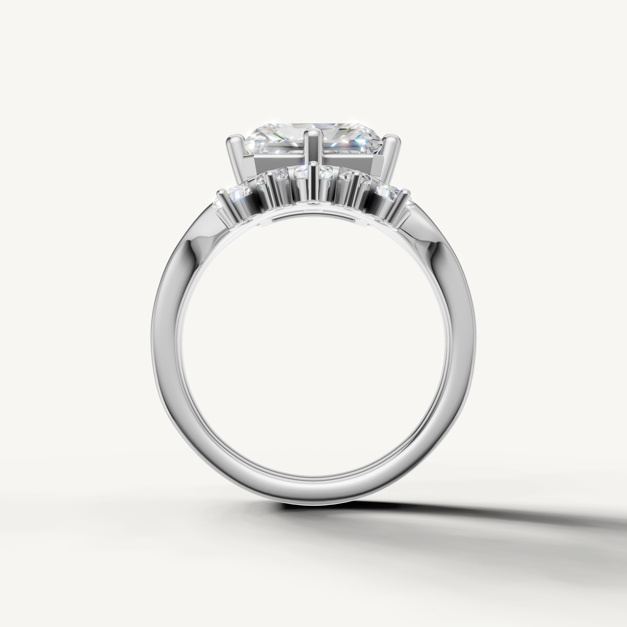 Modern Radiant Cut Lab Grown Diamond Bridal Ring Set White Gold