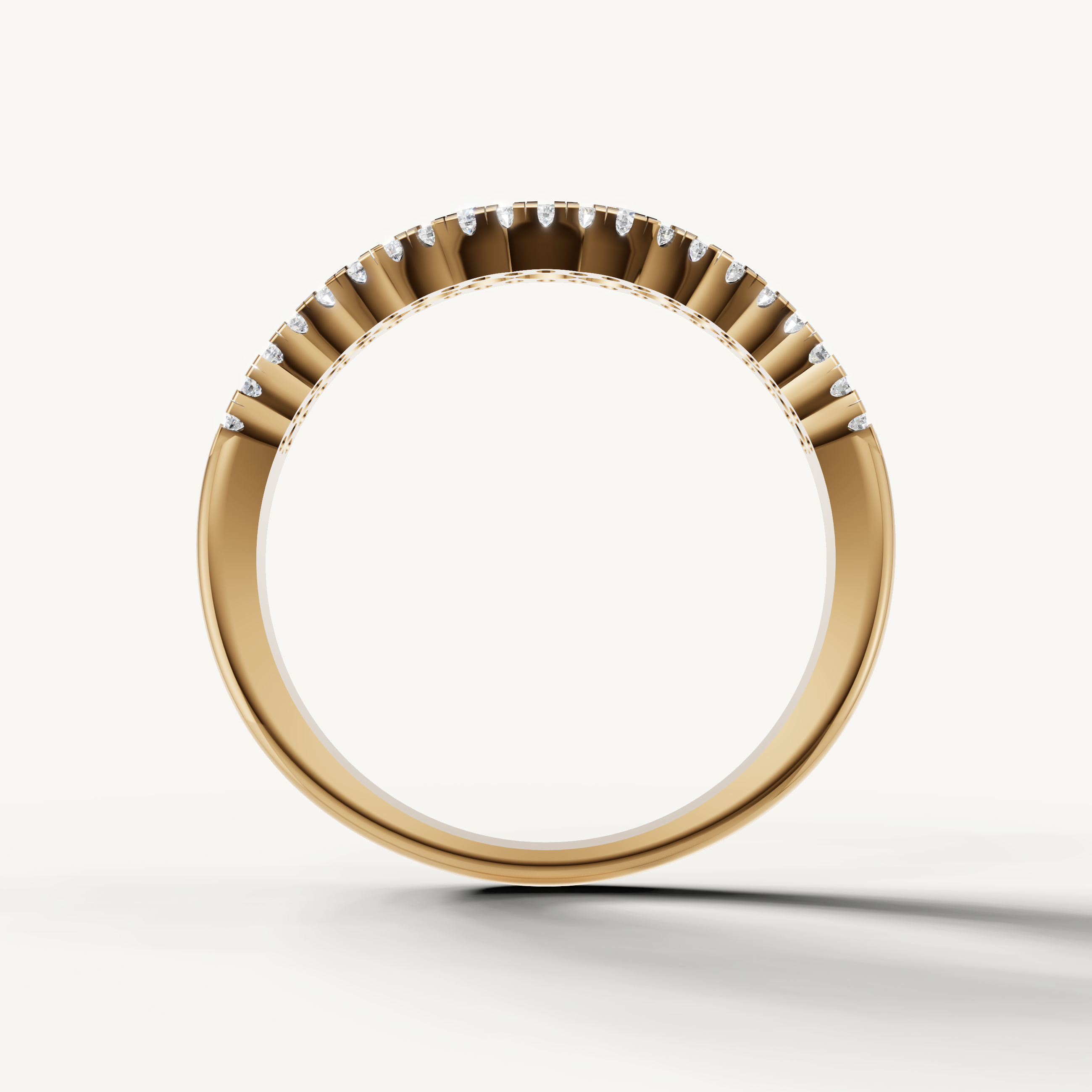 Modern yellow gold diamond wedding band with intricate layered design by Raul Diamonds