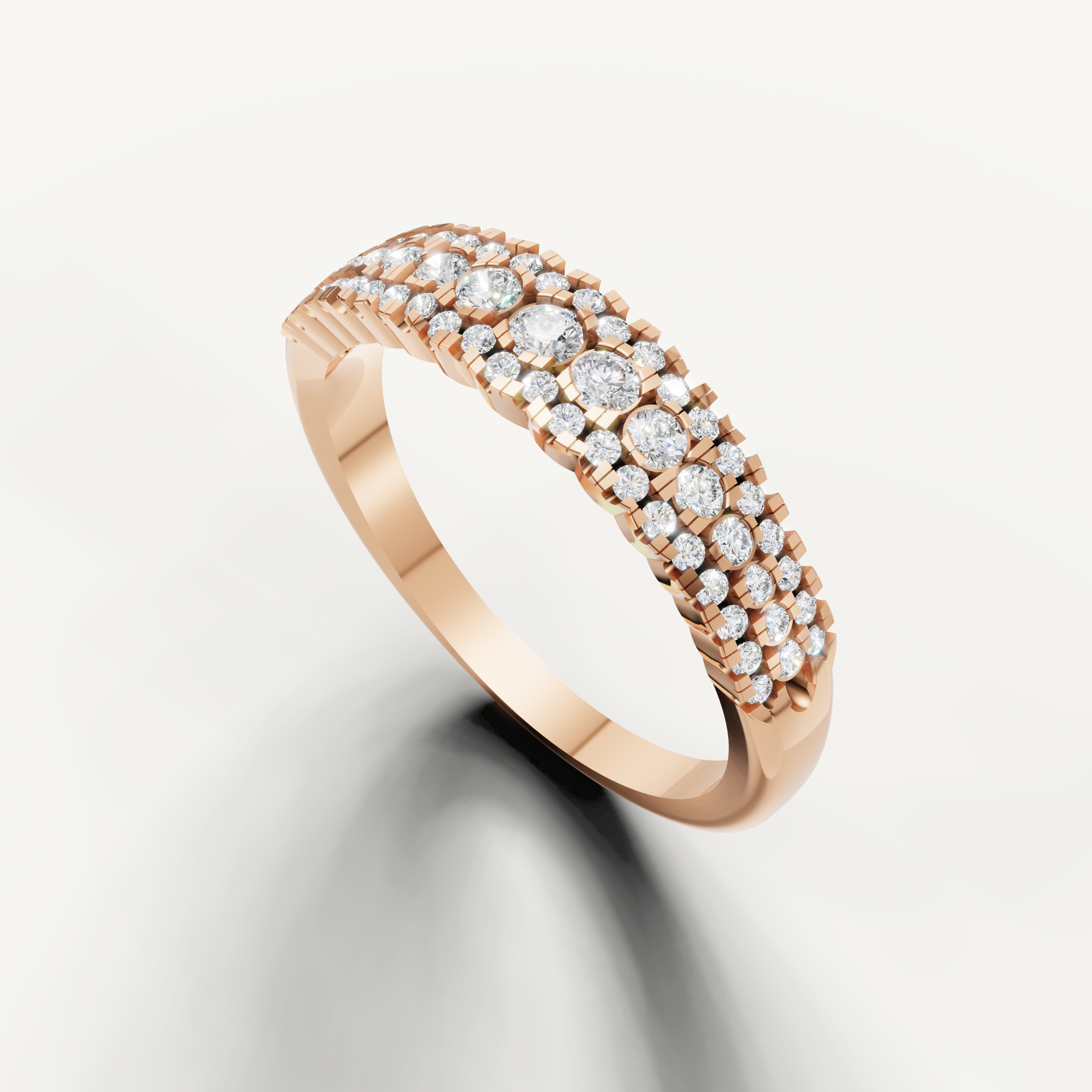 Designer rose gold anniversary band featuring layered diamond detailing from Raul Diamonds