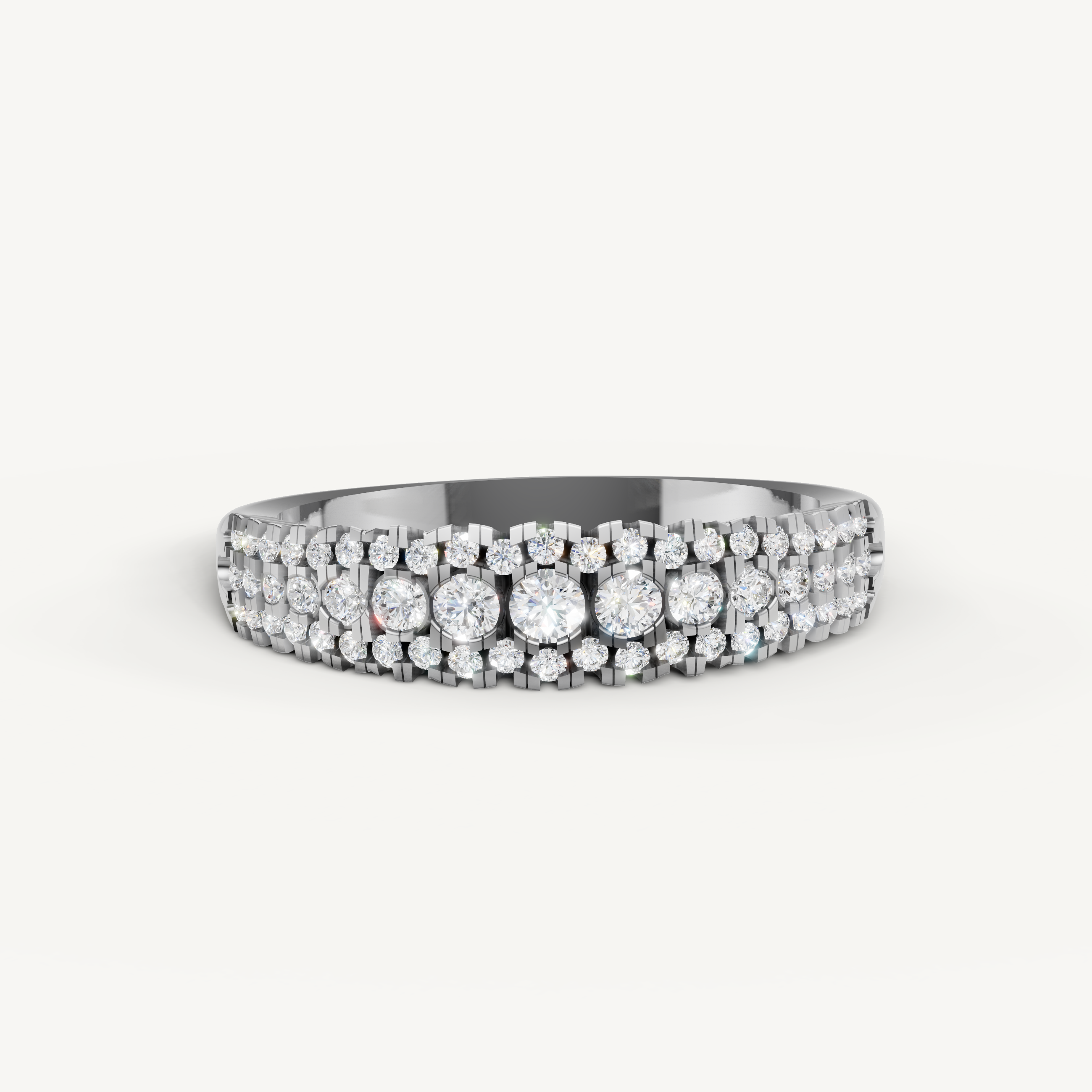 Raul Diamonds white gold diamond wedding band with layered pavé round diamonds