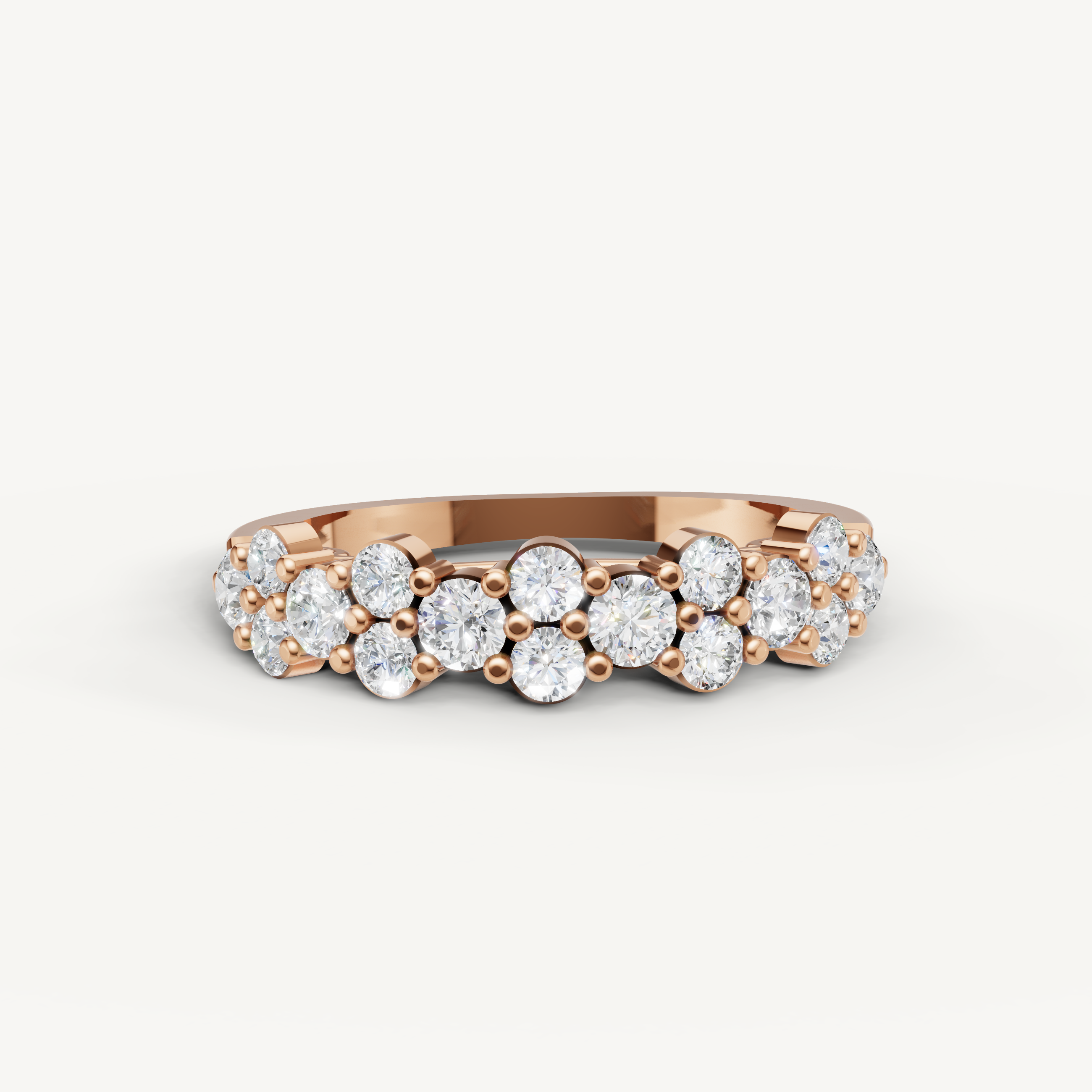 Raul Diamonds rose gold floral diamond wedding band with round brilliant clusters