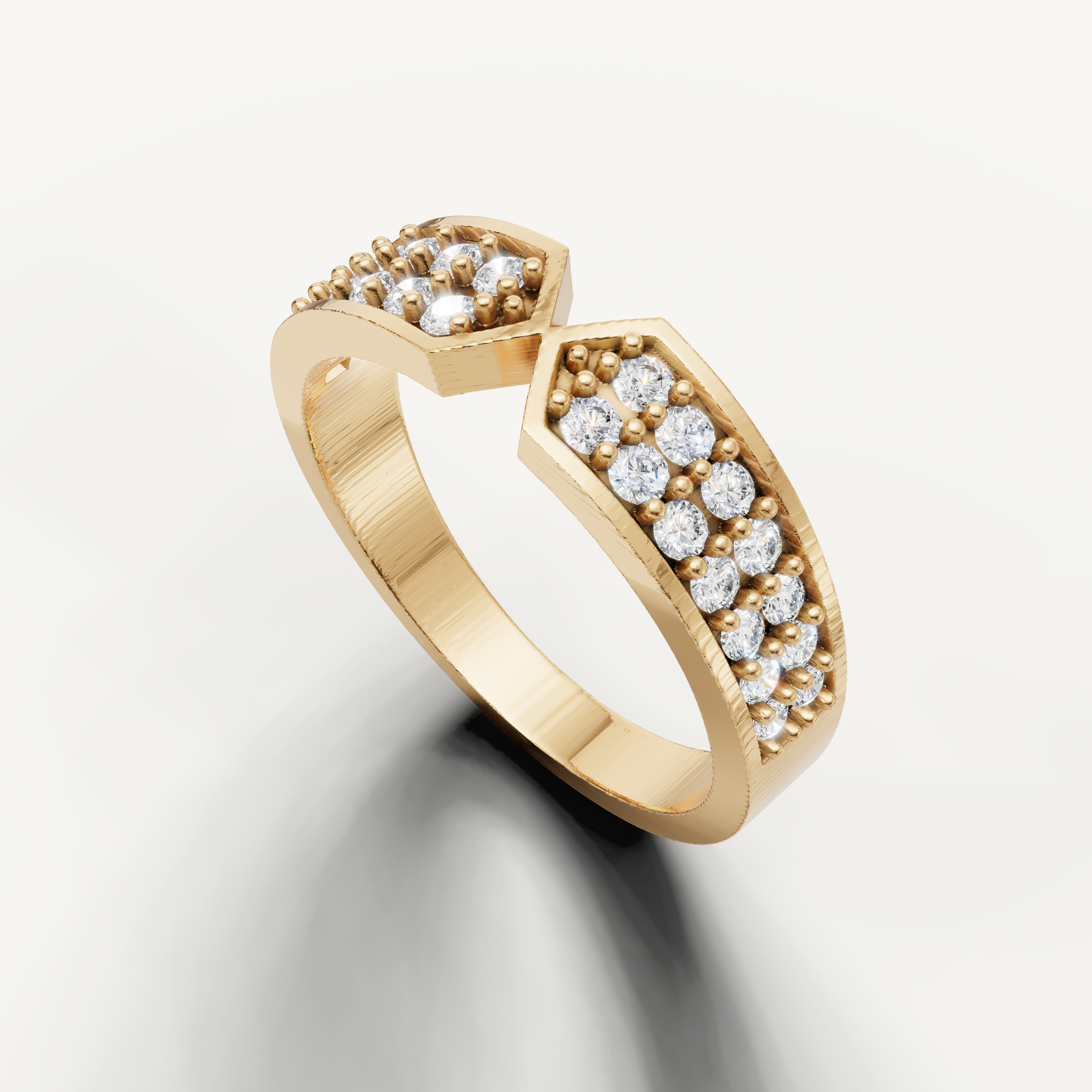 Luxury yellow gold anniversary band featuring geometric diamond detailing from Raul Diamonds