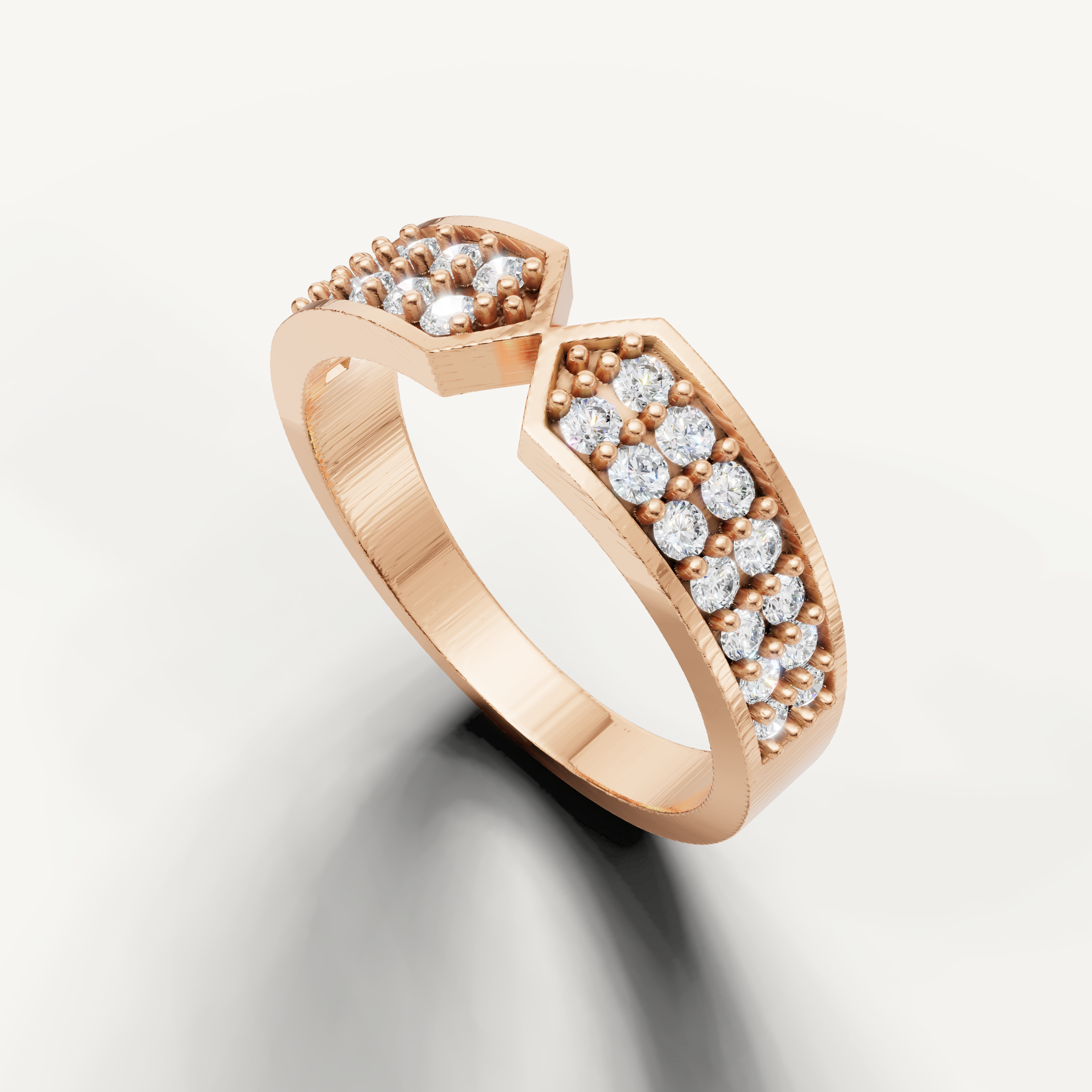 Designer rose gold anniversary band featuring multi row pavé diamonds from Raul Diamonds