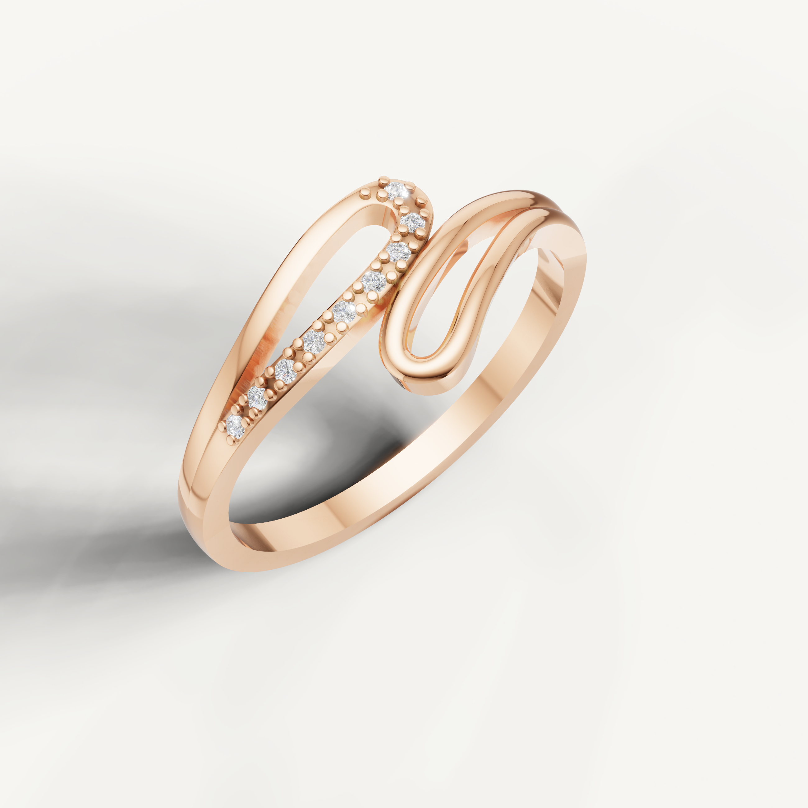 Romantic rose gold contemporary ring by Raul Diamonds with pavé diamond accents