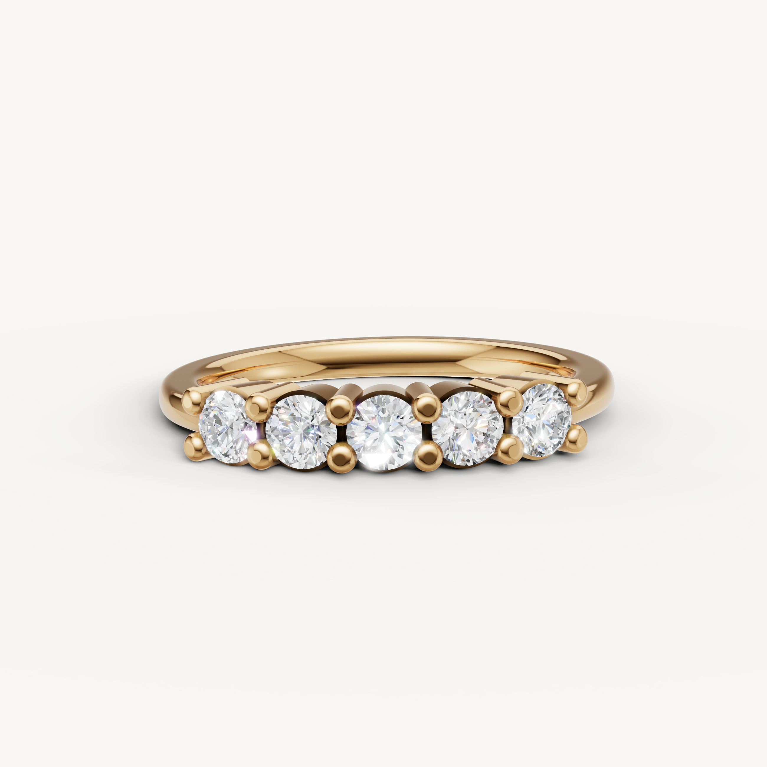 Raul Diamonds yellow gold five stone diamond wedding band with round brilliant diamonds