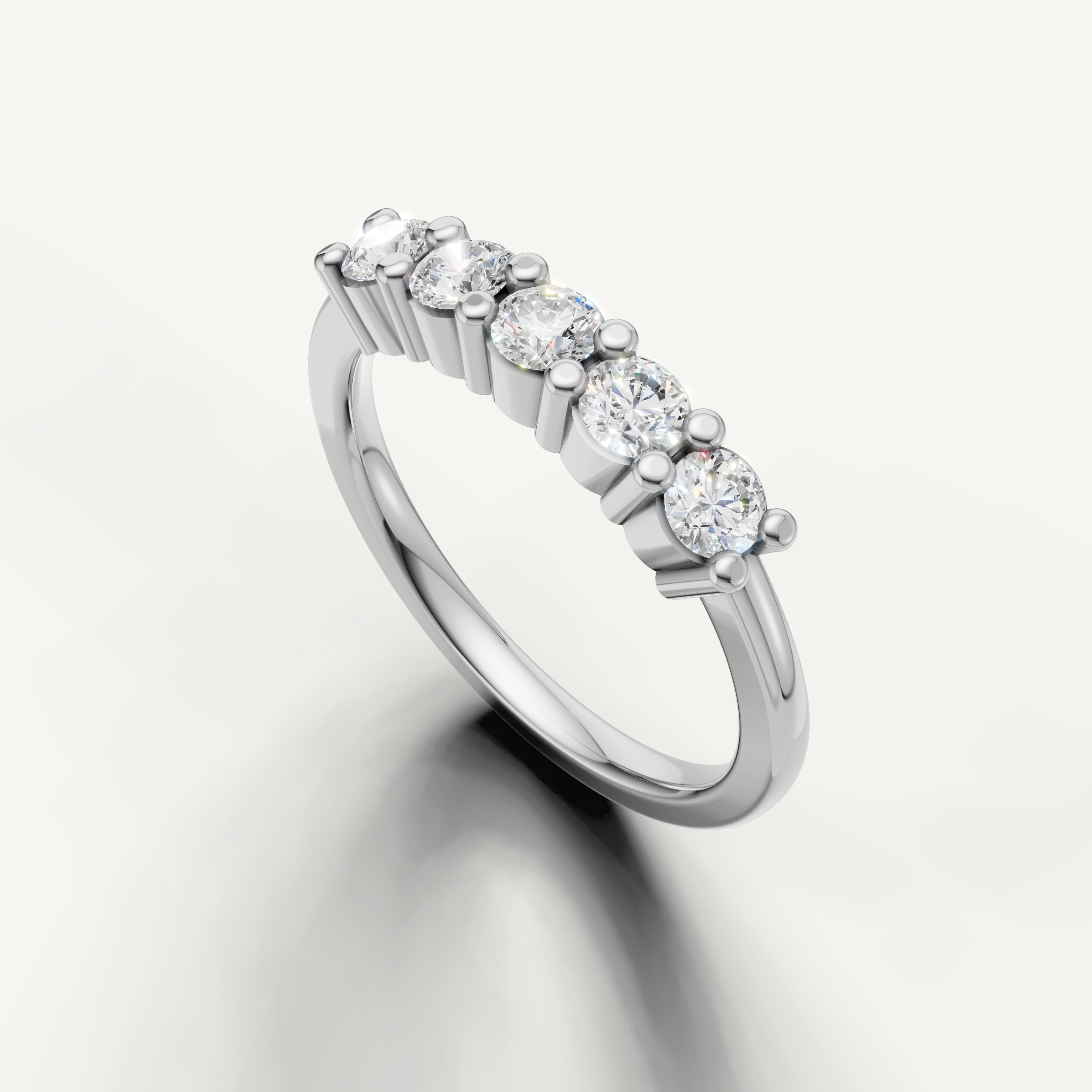 Elegant white gold anniversary wedding ring with sparkling five stone diamonds