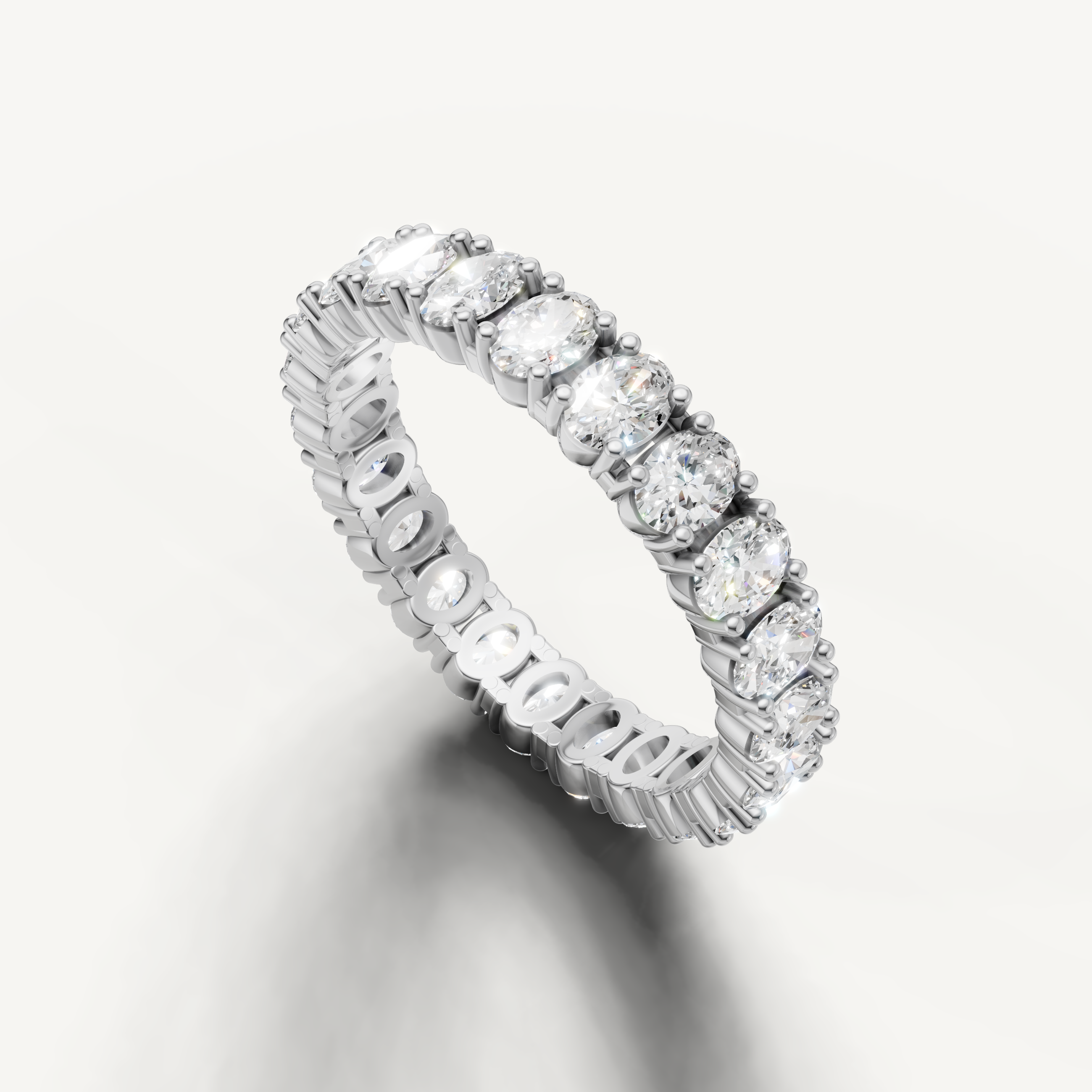 Modern white gold oval diamond anniversary wedding ring with timeless brilliance