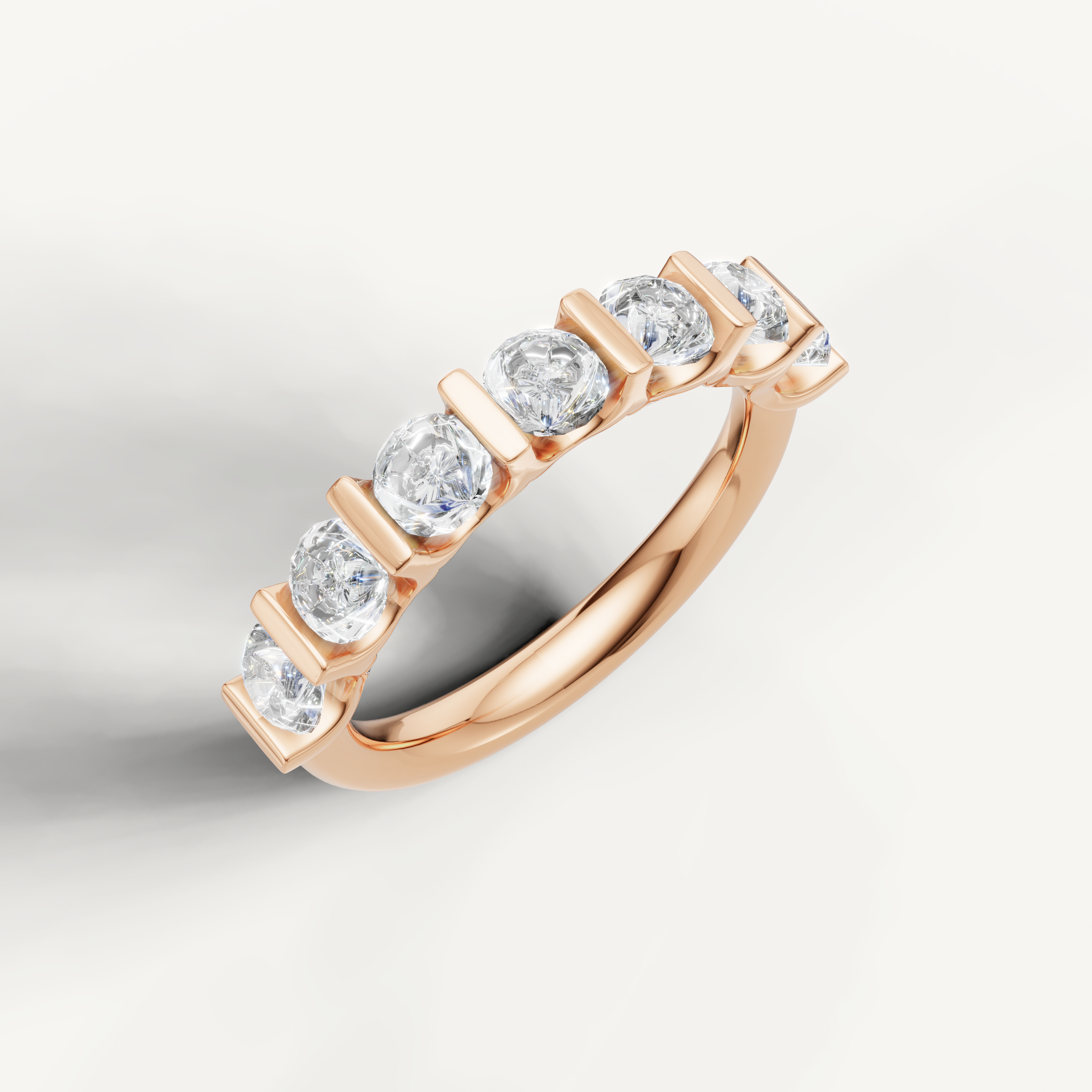Rose gold round cut diamond wedding ring with modern design