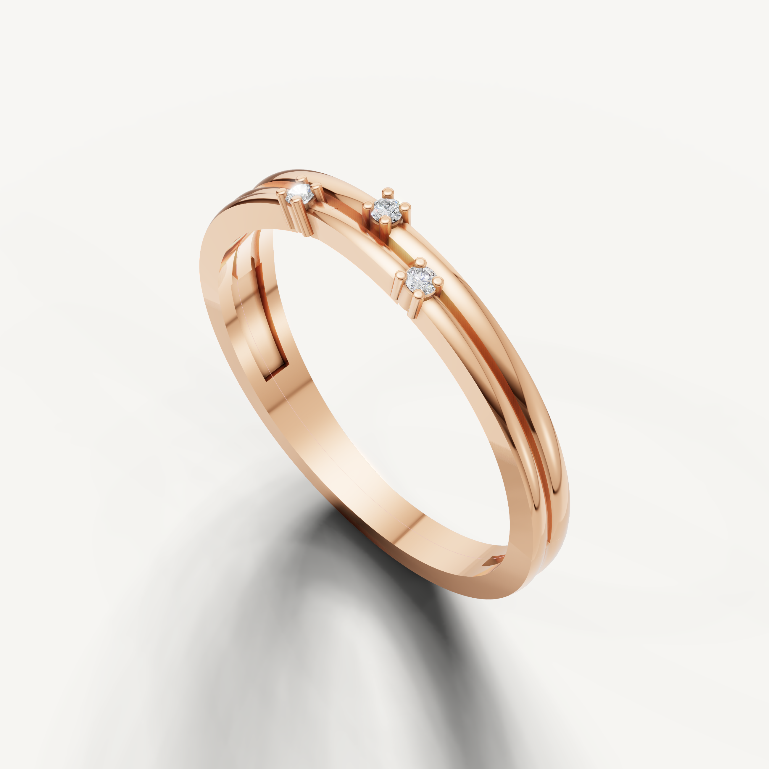 Rose gold delicate diamond wedding band with round brilliant diamonds by Raul Diamonds