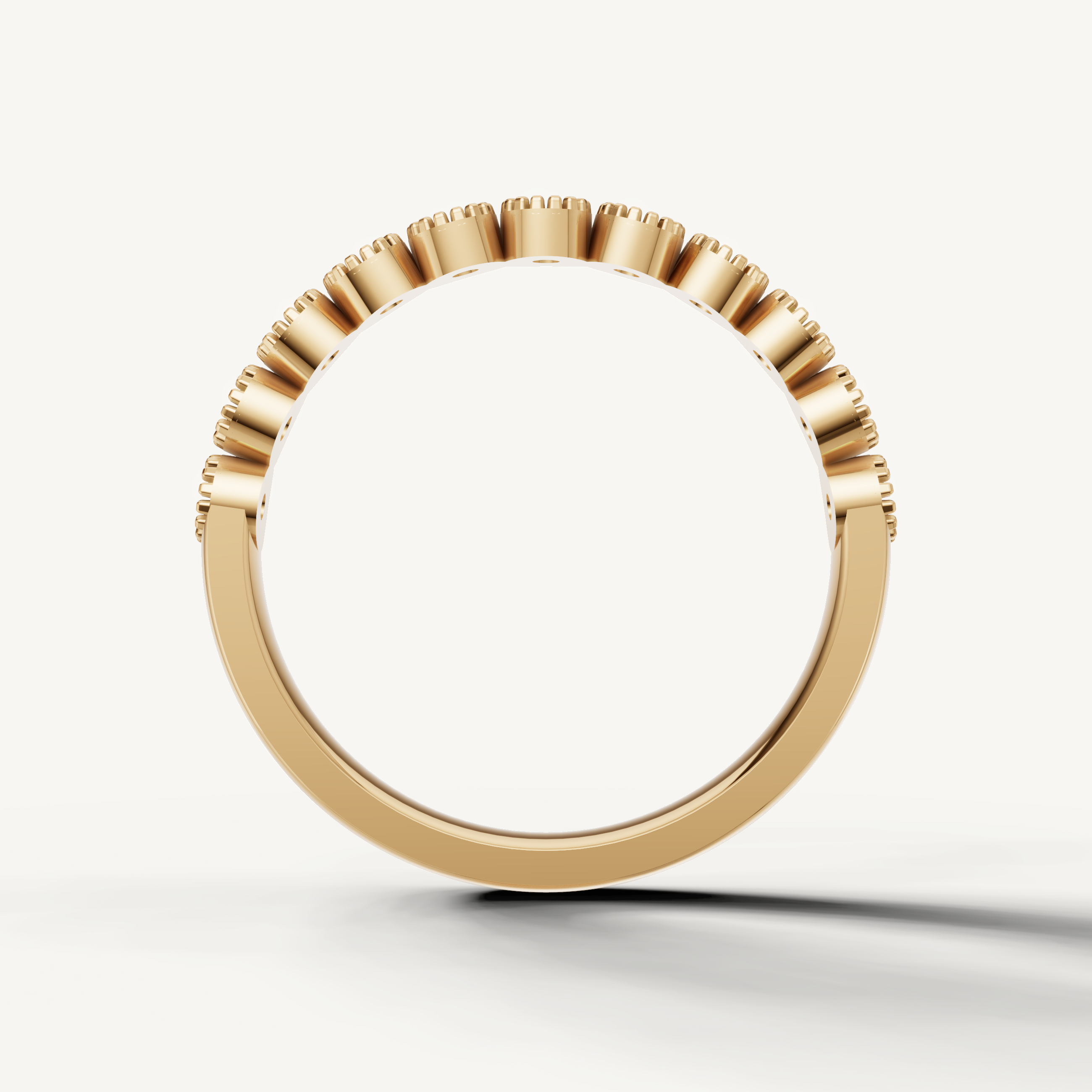 Yellow gold vintage inspired diamond wedding band with intricate detailing from Raul Diamonds