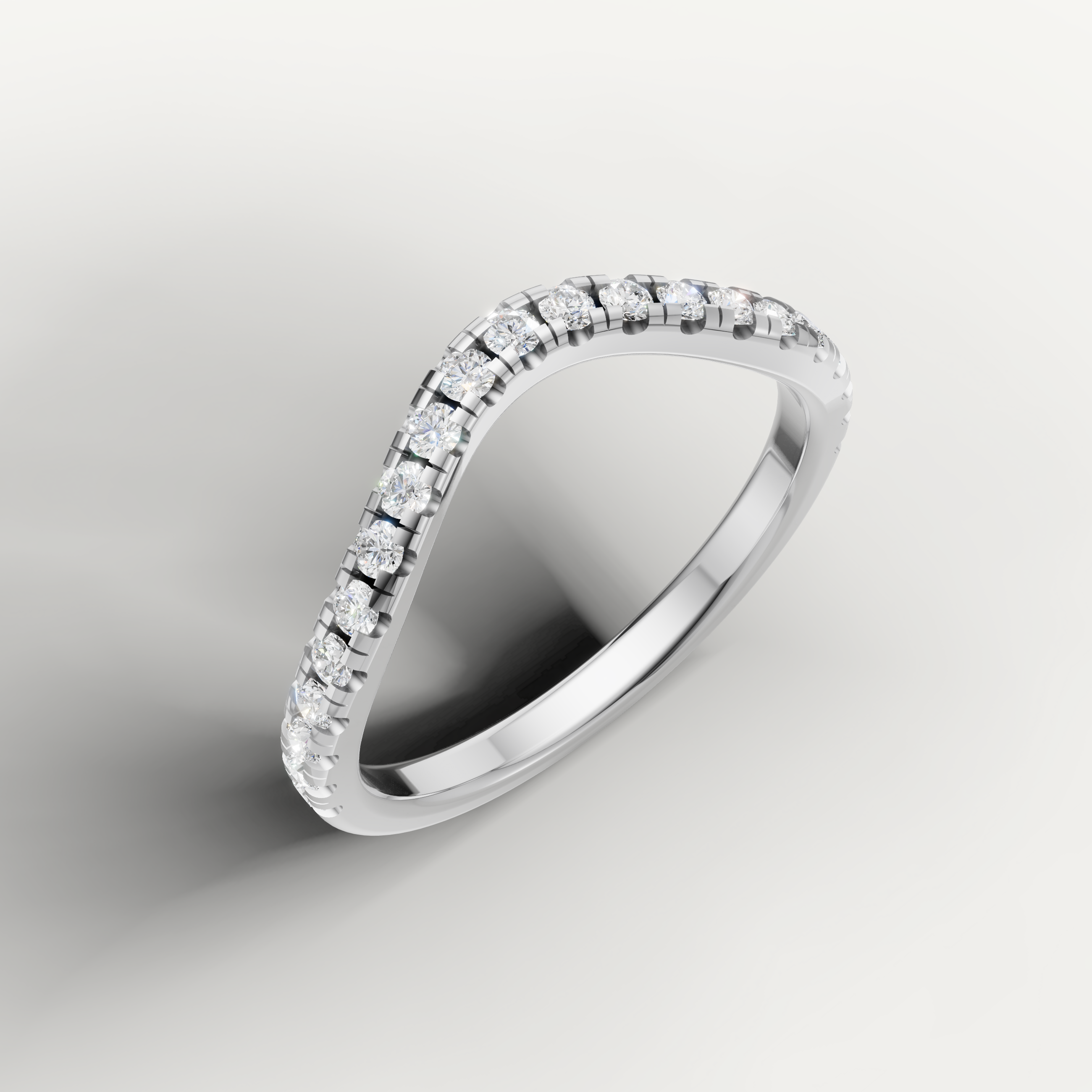 White gold contoured diamond wedding ring with elegant sparkle by Raul Diamonds